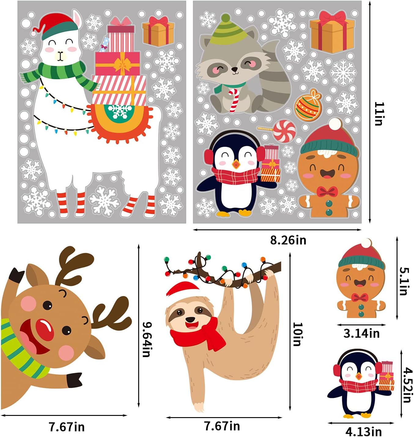 Decoración navideña para ventana, 8 hojas de calcomanías de Navidad para ventana, diseño de copos de nieve de renos de Papá Noel, decoración de