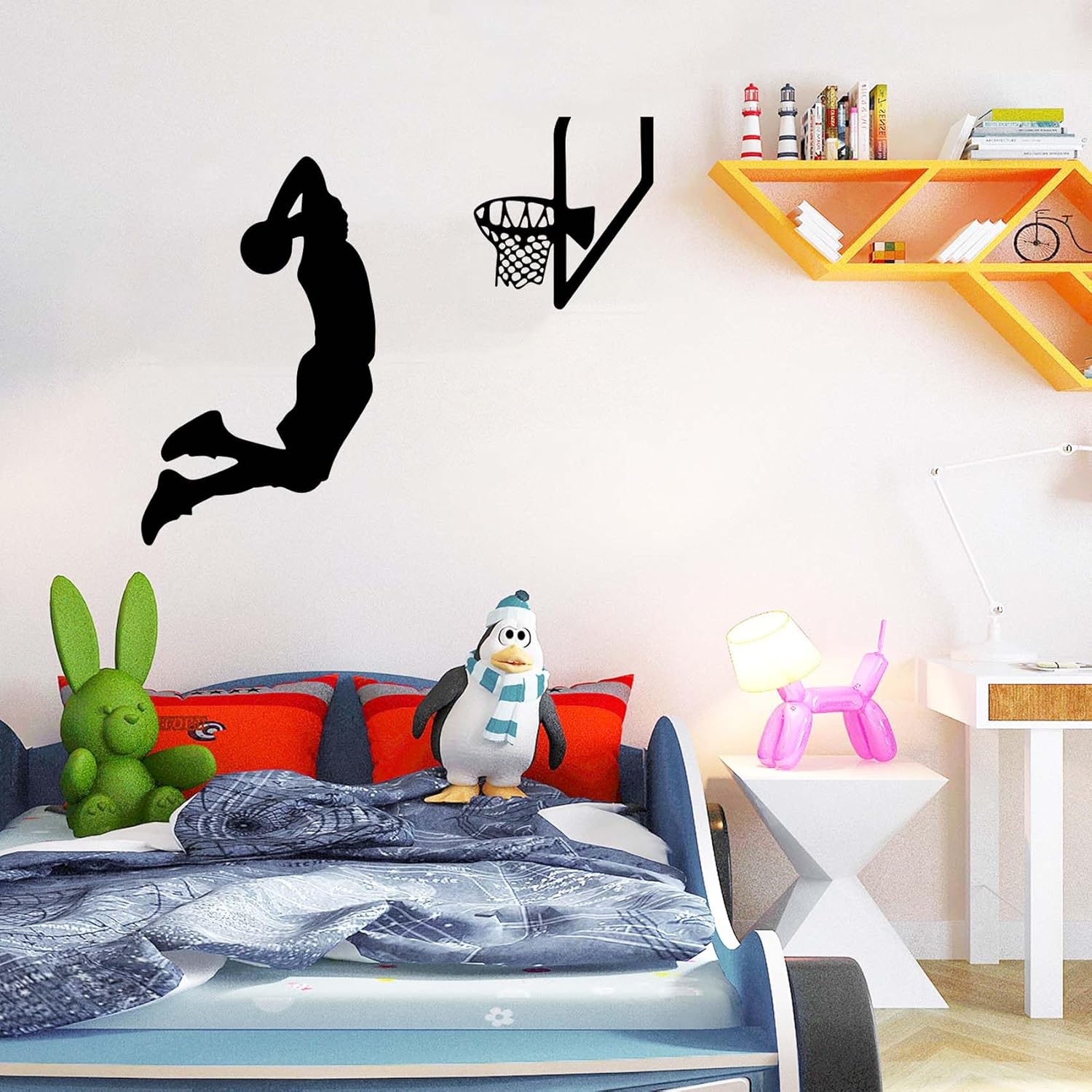 Calcomanías de pared de vinilo de silueta de jugadores de baloncesto, decoración de pared de baloncesto, decoración de pared deportiva, arte de