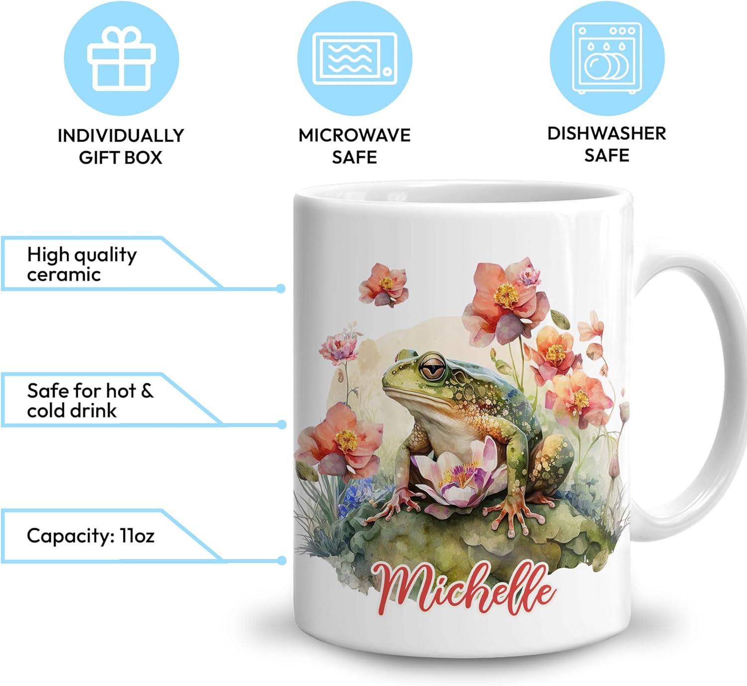 Hyturtle Taza de rana personalizada para niñas, hombres y mujeres, regalos de cumpleaños para amantes de las ranas – Regalos de rana para mujeres –