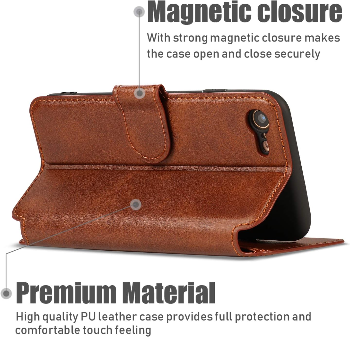 QLTYPRI Funda para iPhone SE 2022 5GSE 202087, Funda tipo cartera simple de cuero PU premium con ranuras para tarjetas, atril, cierre magnético,
