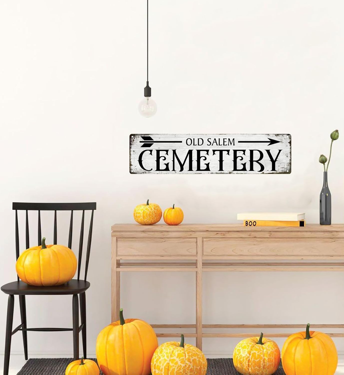 Letrero de metal vintage para cementerio de Salem, decoración de bruja gótica de Halloween, para cafetería, bar, cocina, 4 x 16 pulgadas