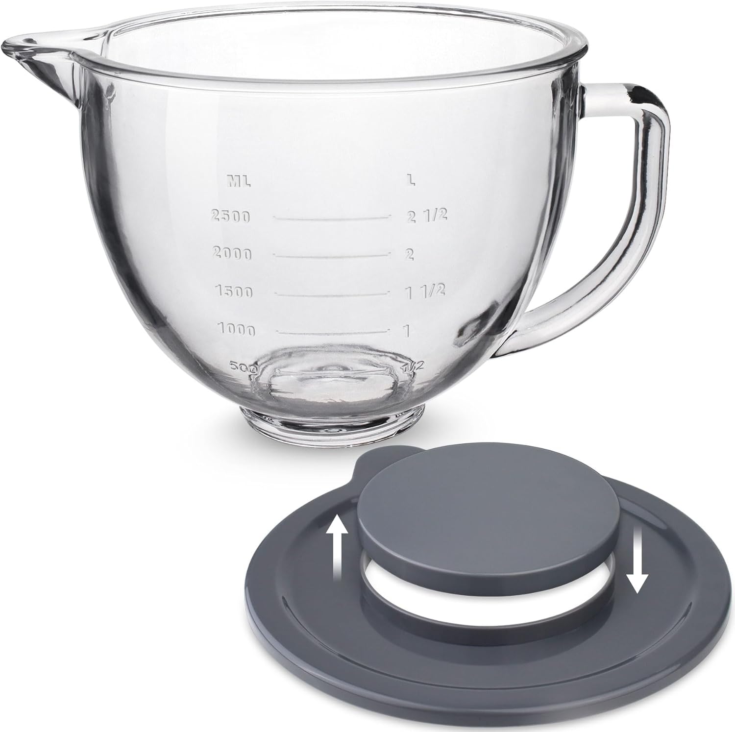 Accesorio para cuenco de vidrio de 5 cuartos de galón, compatible con mezcladores KitchenAid de 4.5 y 5 cuartos de galón (con tapa)