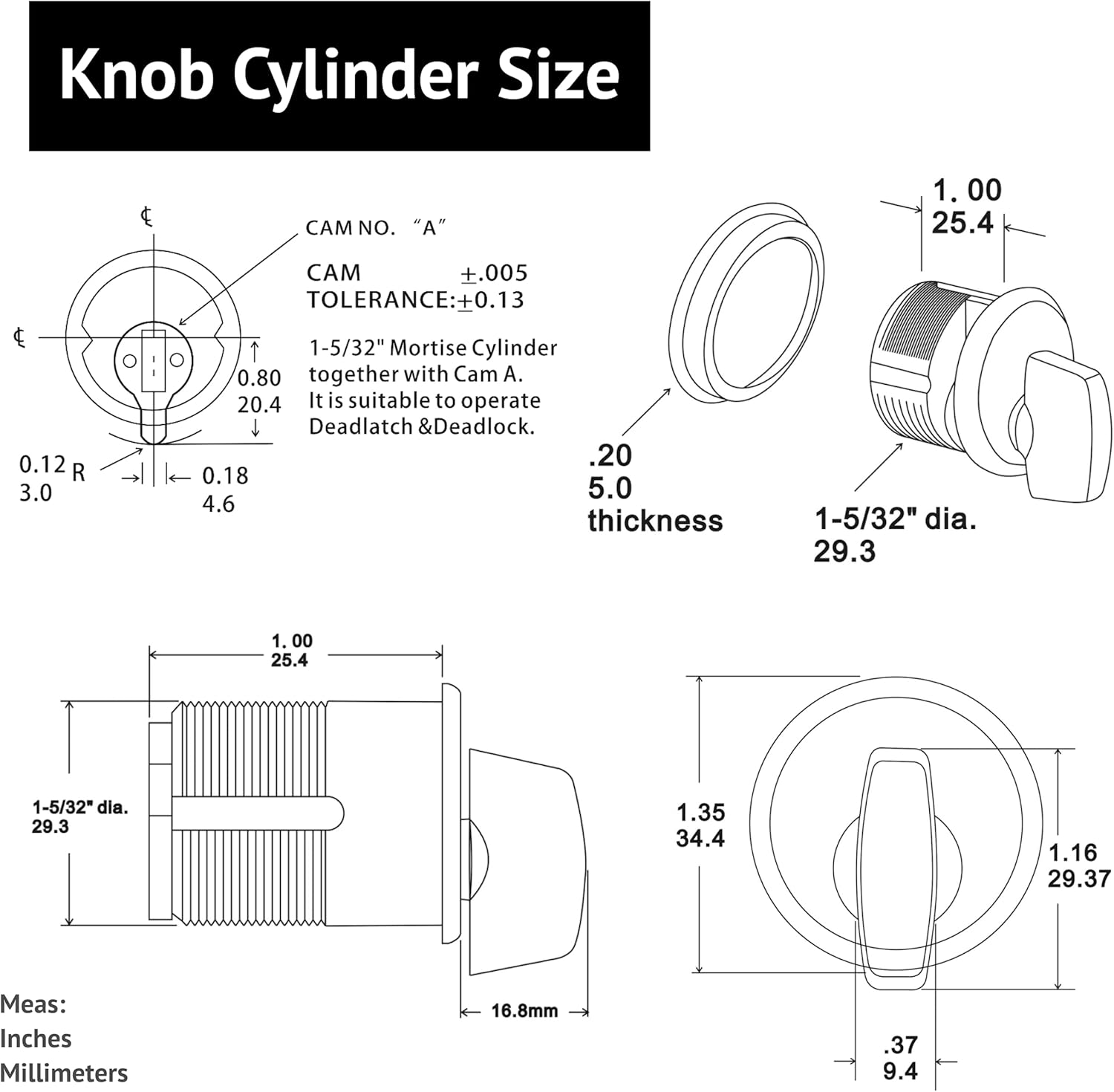 elox Cilindro con llave de zinc y 1 cilindro de perilla para Adams Rite Commercial Storefront Door Lock a Pair Pack AL Color