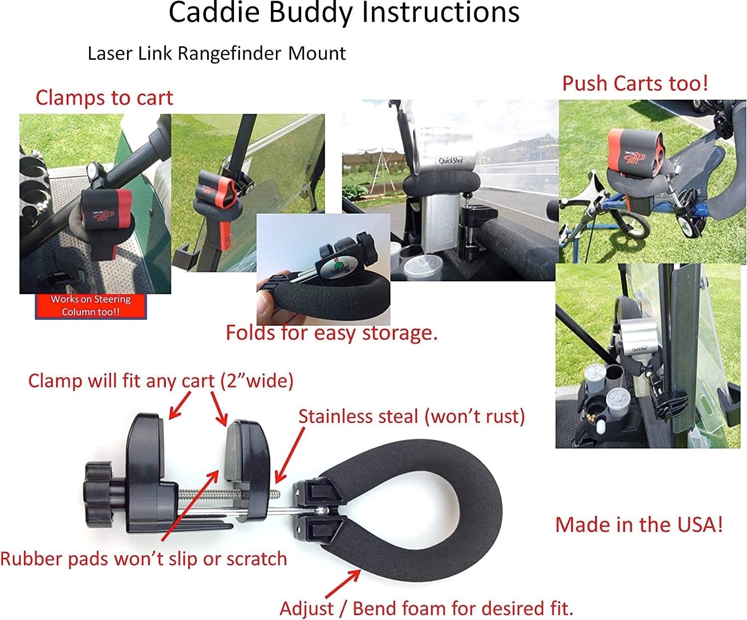 Carrito de golf Mountsoporte para enlace de láser redhot, Switch Tour, RH2, Quickshot, Eagle Rangefinders.