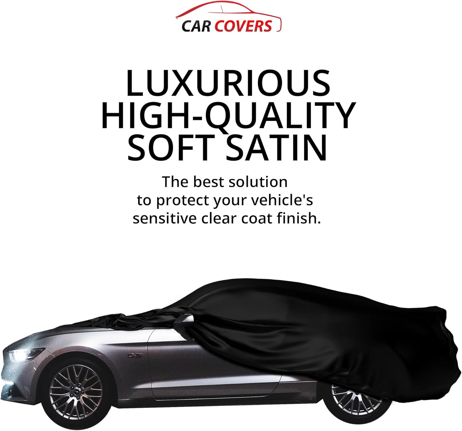CarCovers Scratch Resistant Indoor Car Cover with Warranty, Compatible with Ford 2005-2023 Mustang – Soft Black Satin Material and Storage Bag,