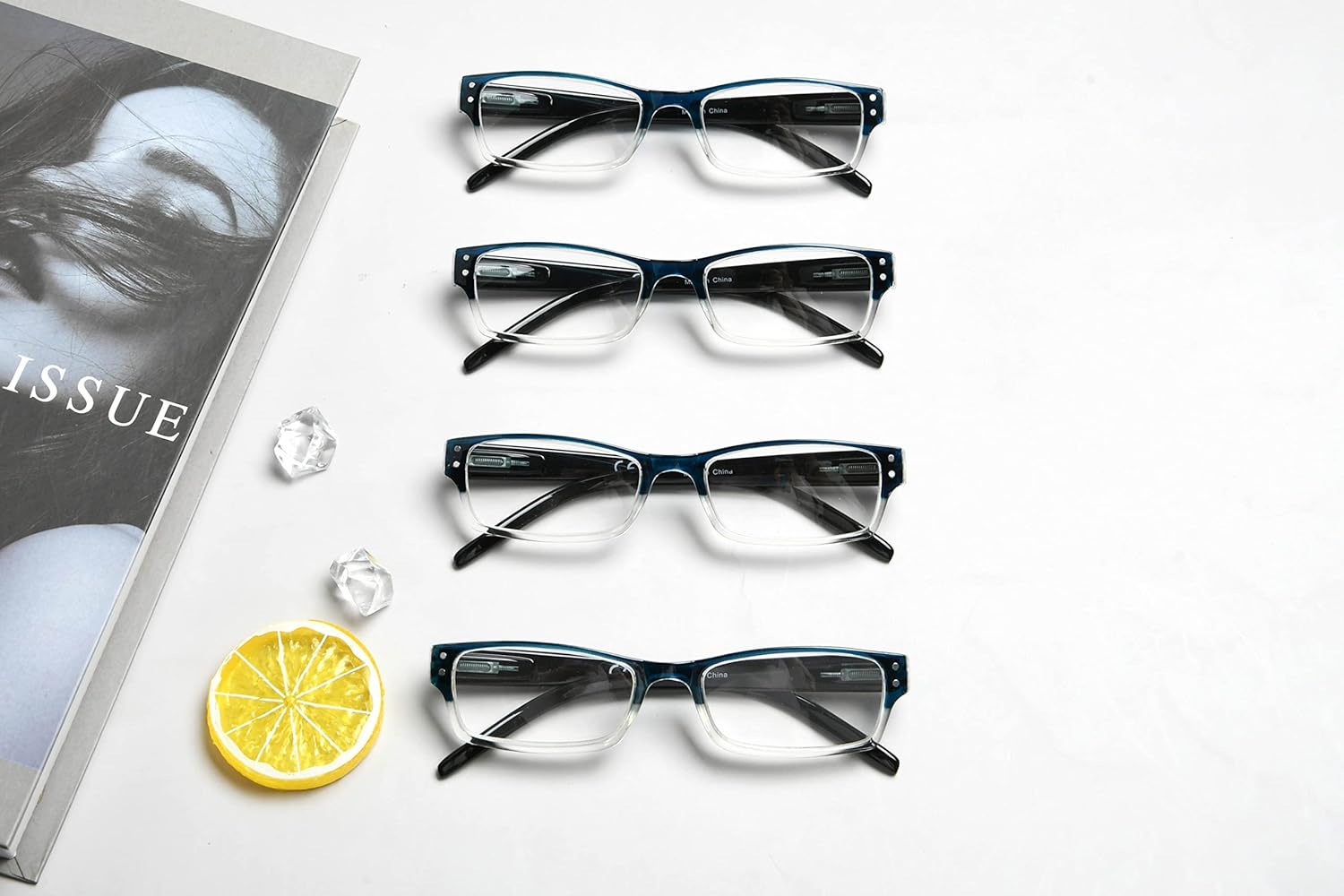 Eyekepper Paquete de 4 lentes de lectura clásicos para mujeres y hombres, lectores de dos tonos, marco azul-transparente, +1.00