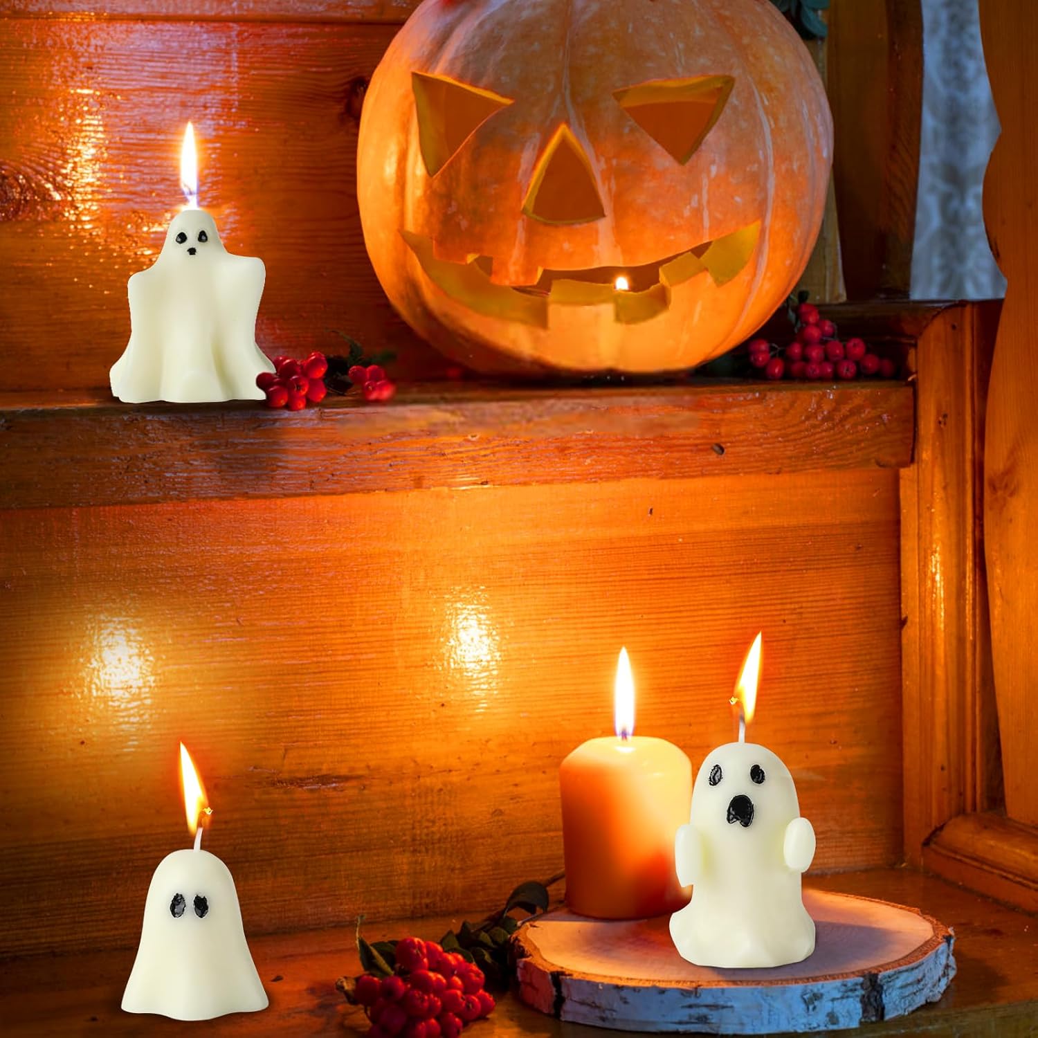 6 velas fantasmas de Halloween, lindas velas de decoración de Halloween en forma de fantasma, velas espeluznantes para el hogar, Halloween, fiesta,