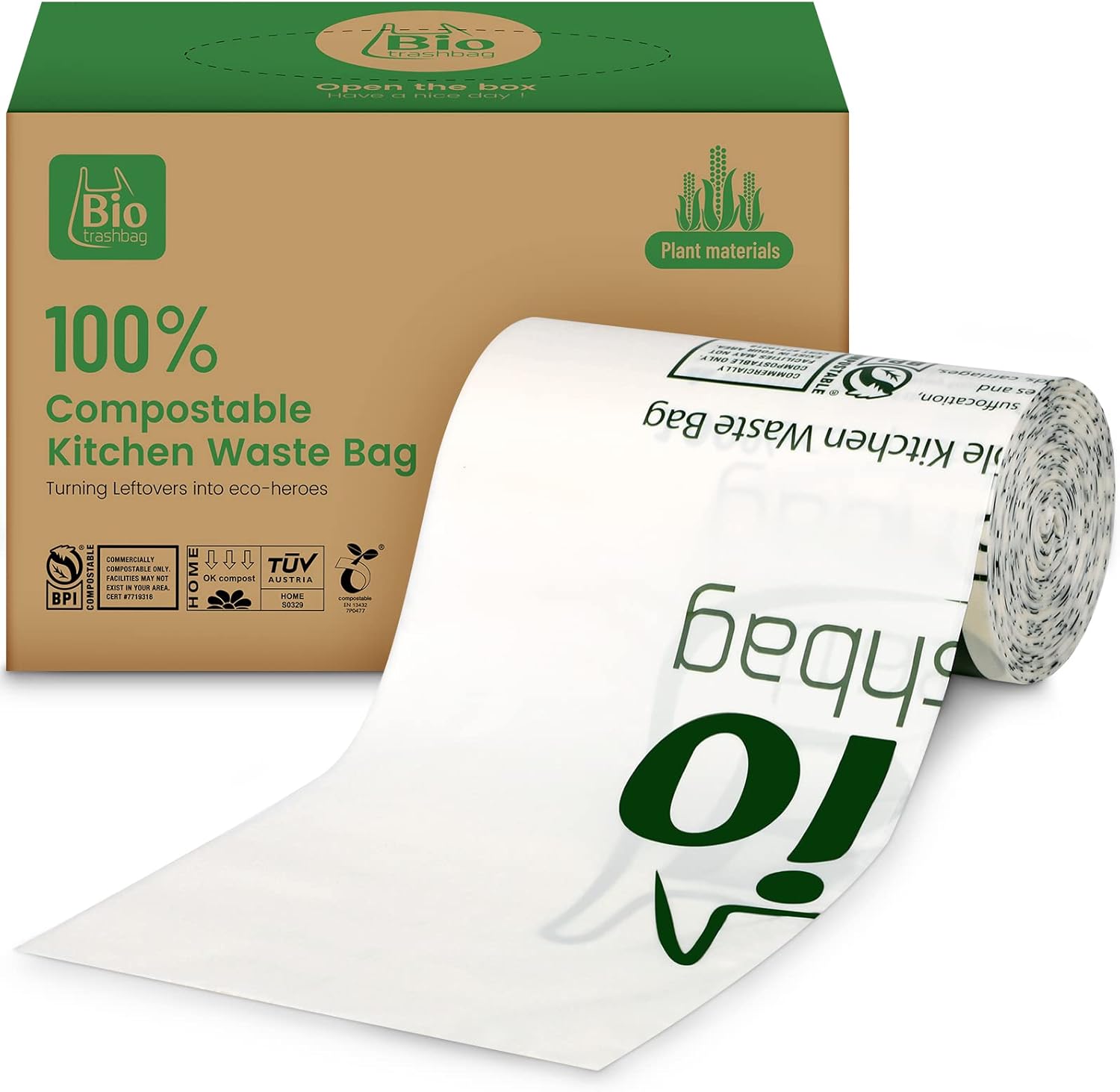 Bolsas de basura compostables blancas biodegradables, bolsas de basura grandes de cocina de 13 galones, 50 unidades, resistentes 49.2 litros, bolsas