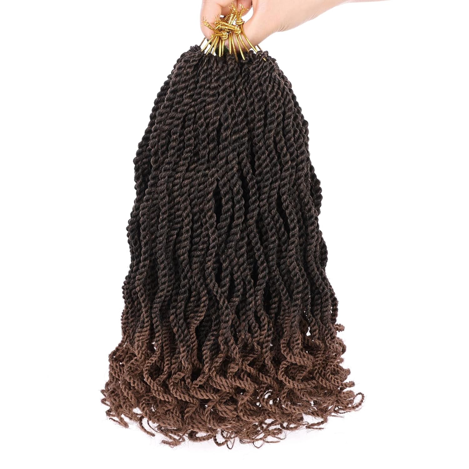 Leeven Pelo de ganchillo senegalés ondulado de 12 pulgadas, 8 paquetes de trenzas de ganchillo cortas color marrón degradado, trenzas de ganchillo