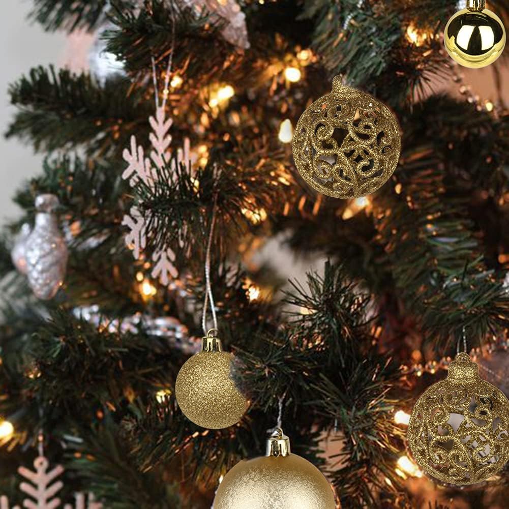 Adornos de bola de Navidad de 1.57 pulgadas, color dorado, 42 piezas inastillables, decoración de árbol de Navidad, juego para colgar en bodas,