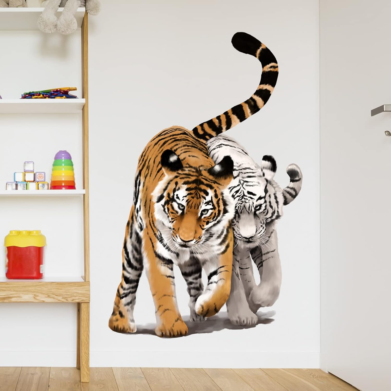 RoyoLam Calcomanía de pared con diseño de tigres blancos y amarillos, para guardería, animales de la selva, extraíble, despegar y pegar,