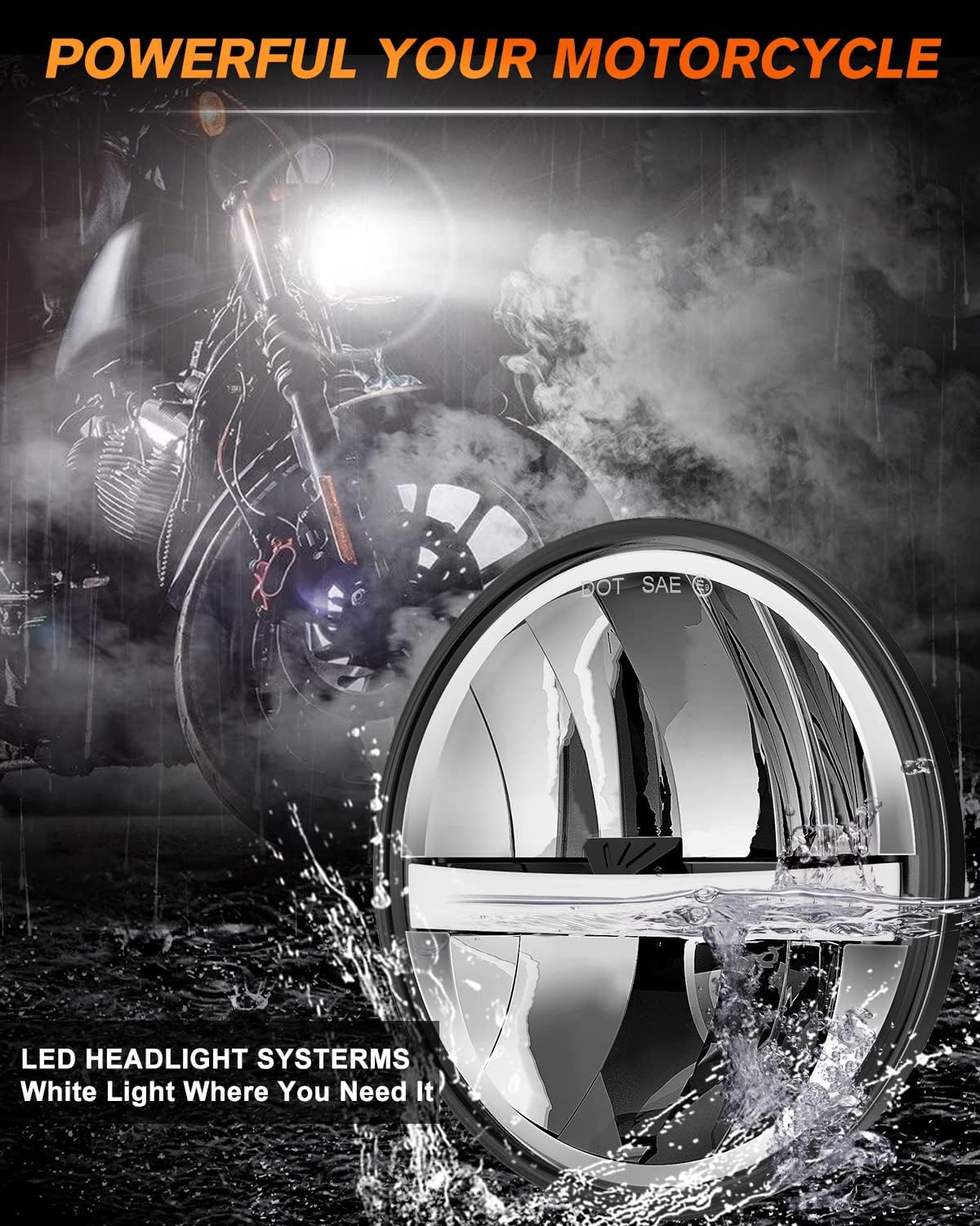 UNI-SHINE Faro LED para motocicleta de 5.75 pulgadas, 5-34 pulgadas, aprobado por DOT, con DRL de haz alto y bajo, Plug and Play Motor Bike