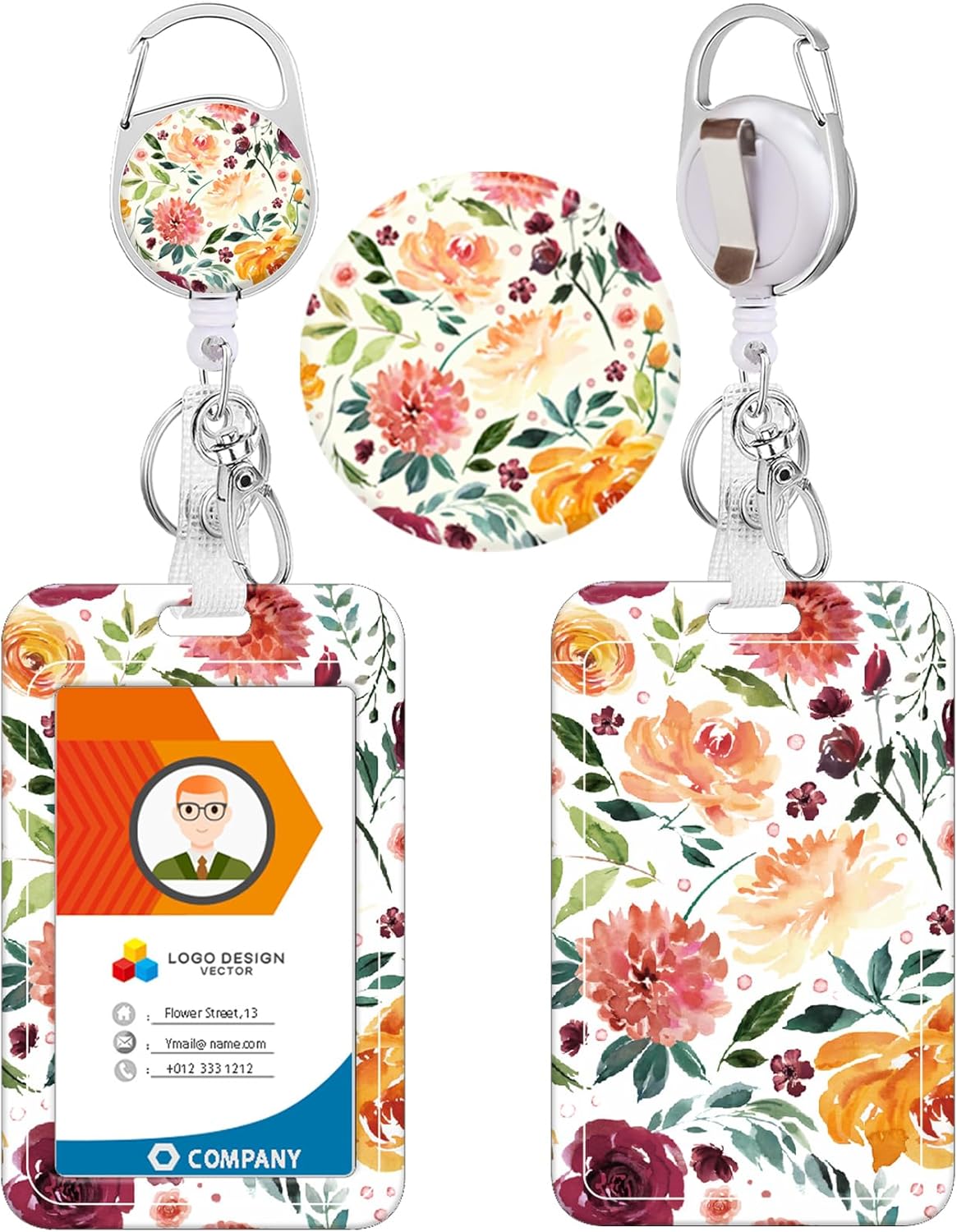 Portatarjetas y carrete retráctil de alta resistencia, funda para tarjetas de identificación con clip de mosquetón, soporte para insignia con clip