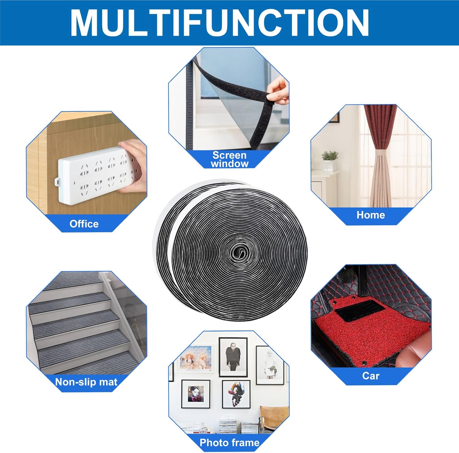 Cinta de gancho y bucle, tiras de montaje de fijación industrial con adhesivo resistente, costura, manualidades, bricolaje, uso en interiores o