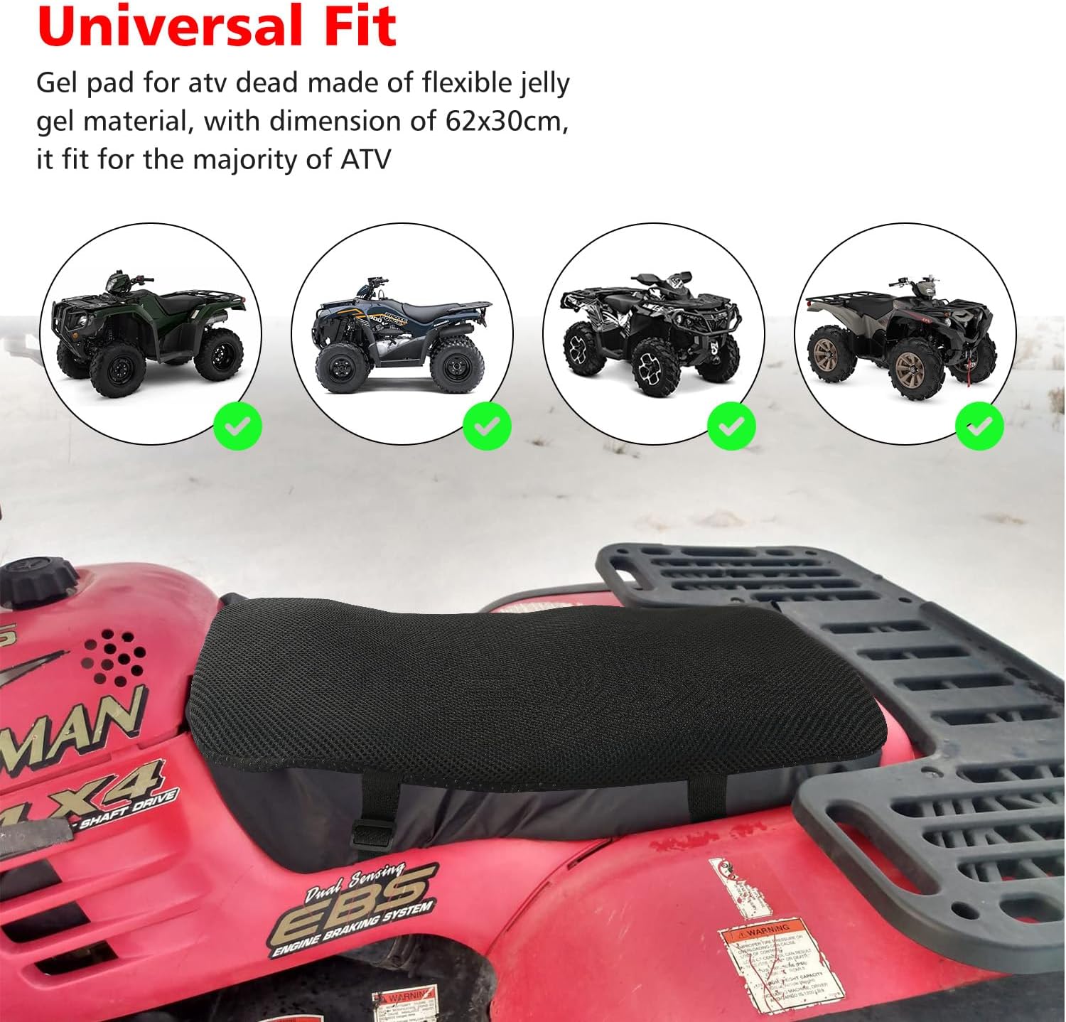 SUNPIE Almohadilla de asiento para cuatrimoto, universal, 3D, material de gel de alta elasticidad, transpirable, cómodo, absorción de impactos para