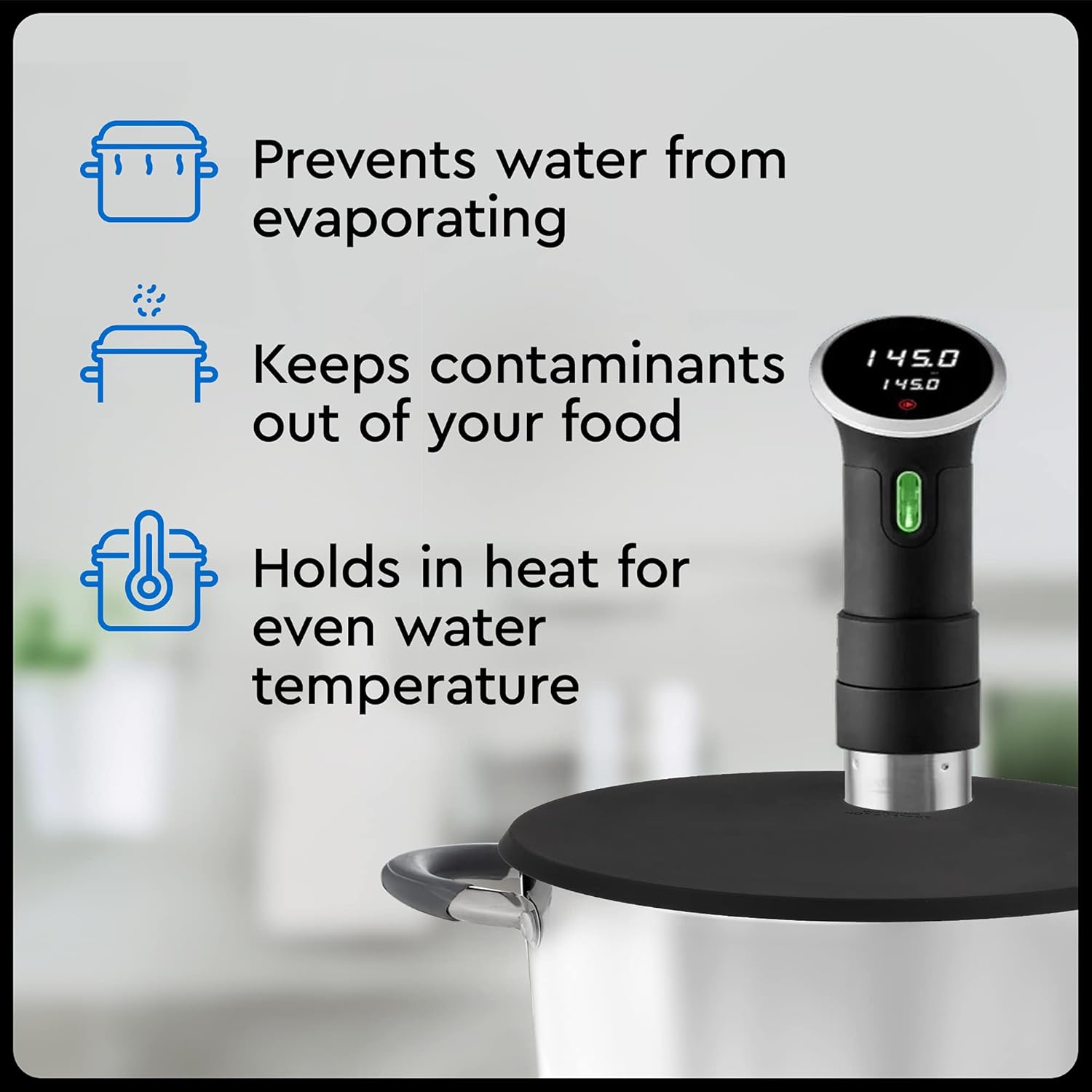 IMPRESA Tapa Sous Vide para cocción de precisión, se adapta a la olla de precisión Anova Culinary Sous Vide y olla de hasta 10.5 pulgadas, conserva