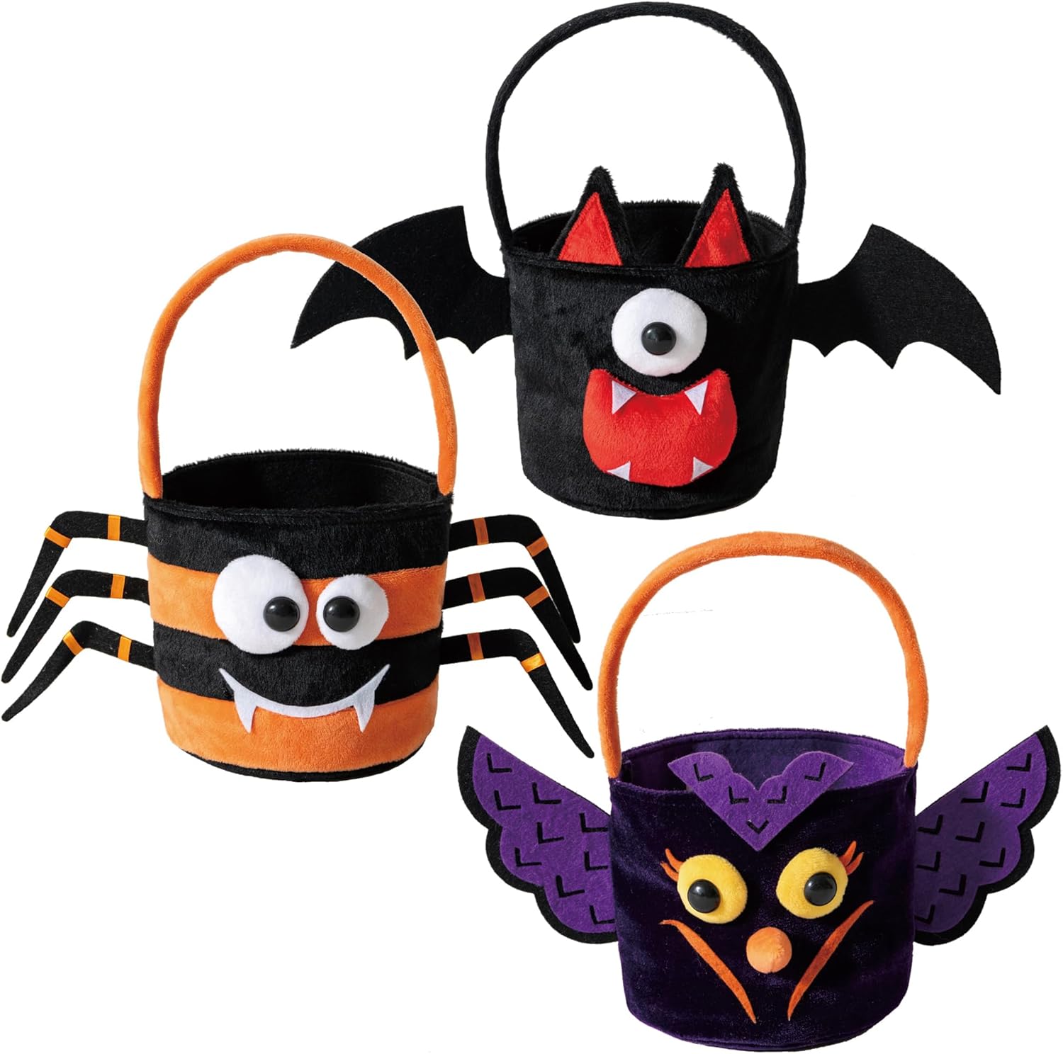 Bolsas de dulces de Halloween, bolsas de truco o trato, 3 cestas de Halloween para niños y niños pequeños, cubo de dulce o truco de Halloween, cesta