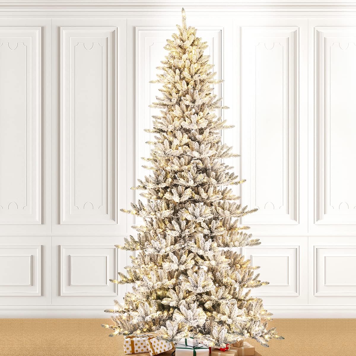 Glitzhome Árbol de Navidad de abeto artificial preiluminado de 11 pies con 950 luces, árbol de Navidad grande con luces blancas cálidas para
