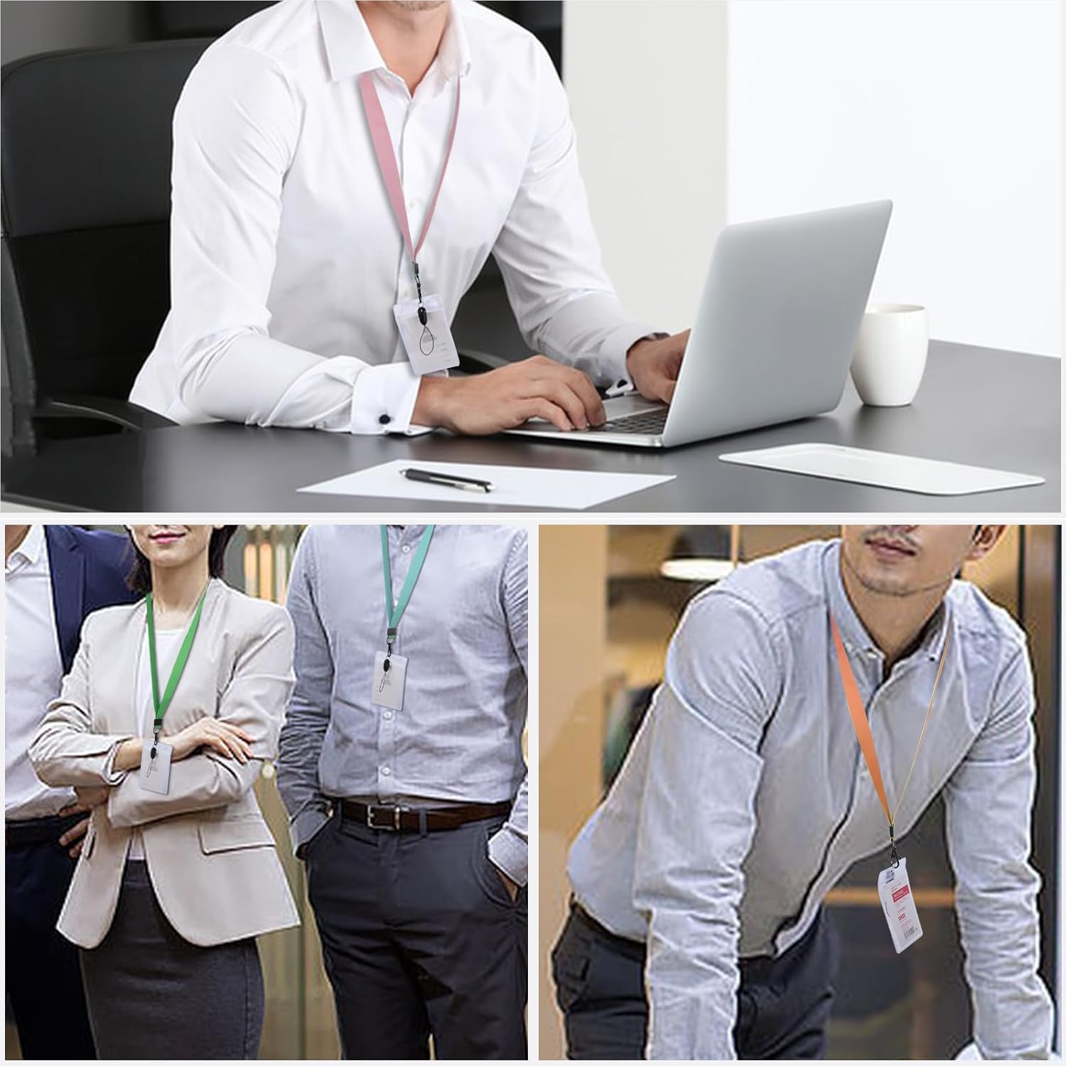 Cordón, cordón para el cuello, con soporte para tarjeta de identificación impermeable, cordón de nailon desmontable, 18 pulgadas, juego de 4 piezas