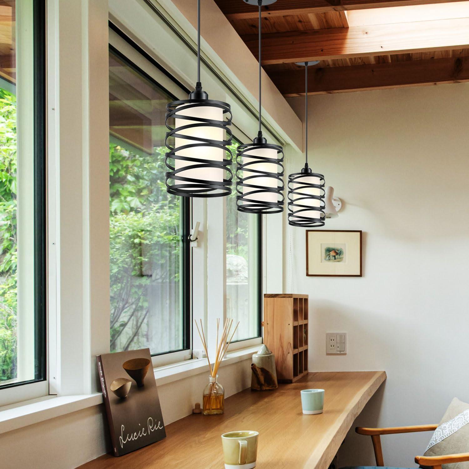 Mini lámpara colgante industrial de granja con pantalla de vidrio y altura ajustable para isla de cocina, bar, comedor y sala de estar, base E26,