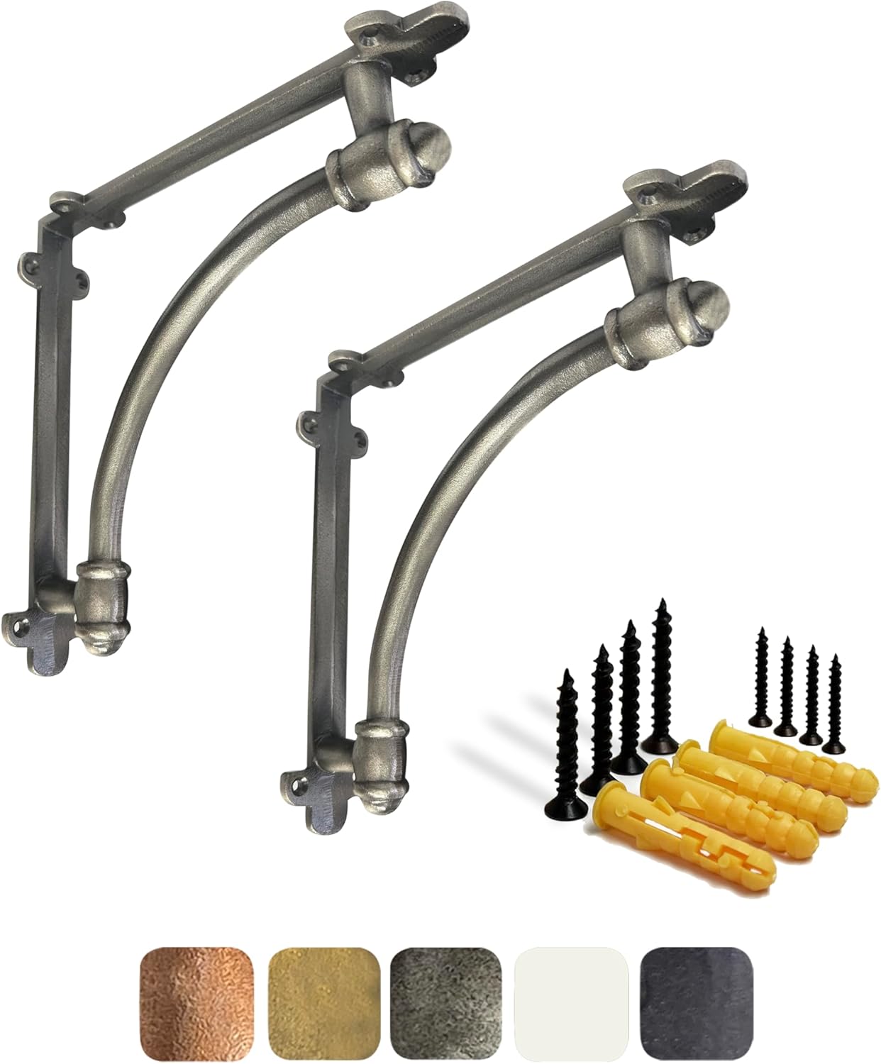 NACH Soportes decorativos para estantes, paquete de 2 soportes de estante de hierro fundido de metal antiguo de 9.6 x 1.7 x 9.6 pulgadas, soportes