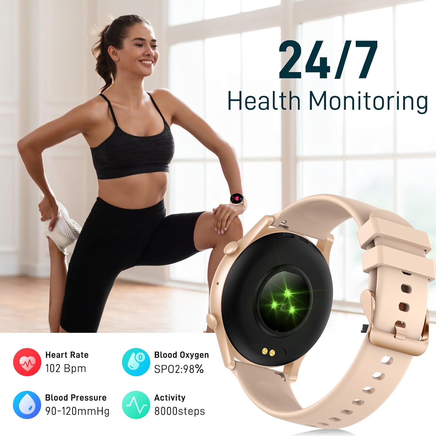 EIGIIS Relojes inteligentes para hombres y mujeres, pantalla grande de 1.43 pulgadas, AMOLED siempre encendido, monitor de actividad física con