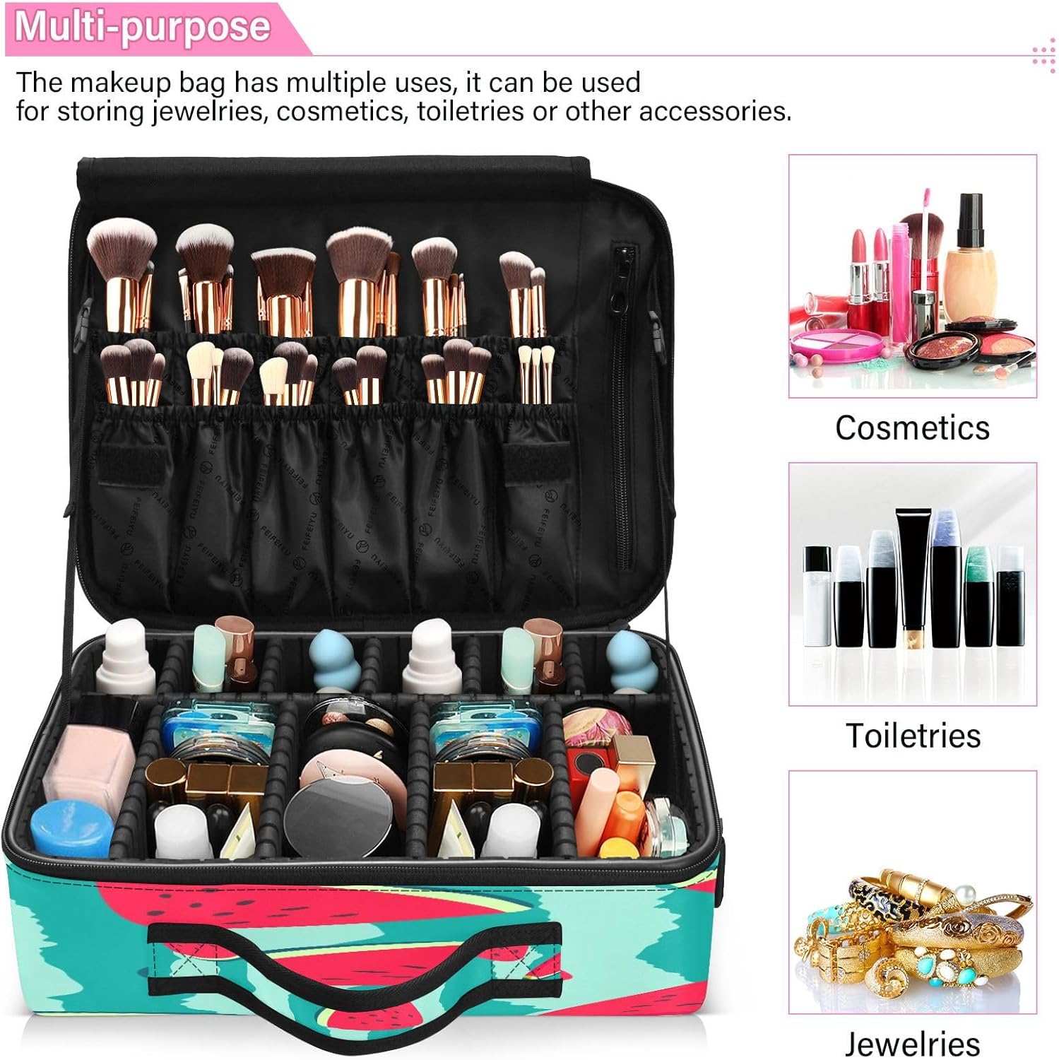 Pink Red Watermelons Fruit premium everything cosmetic bag bag toiletry travel large make up bag makeup bag women bolso para maquillaje for women