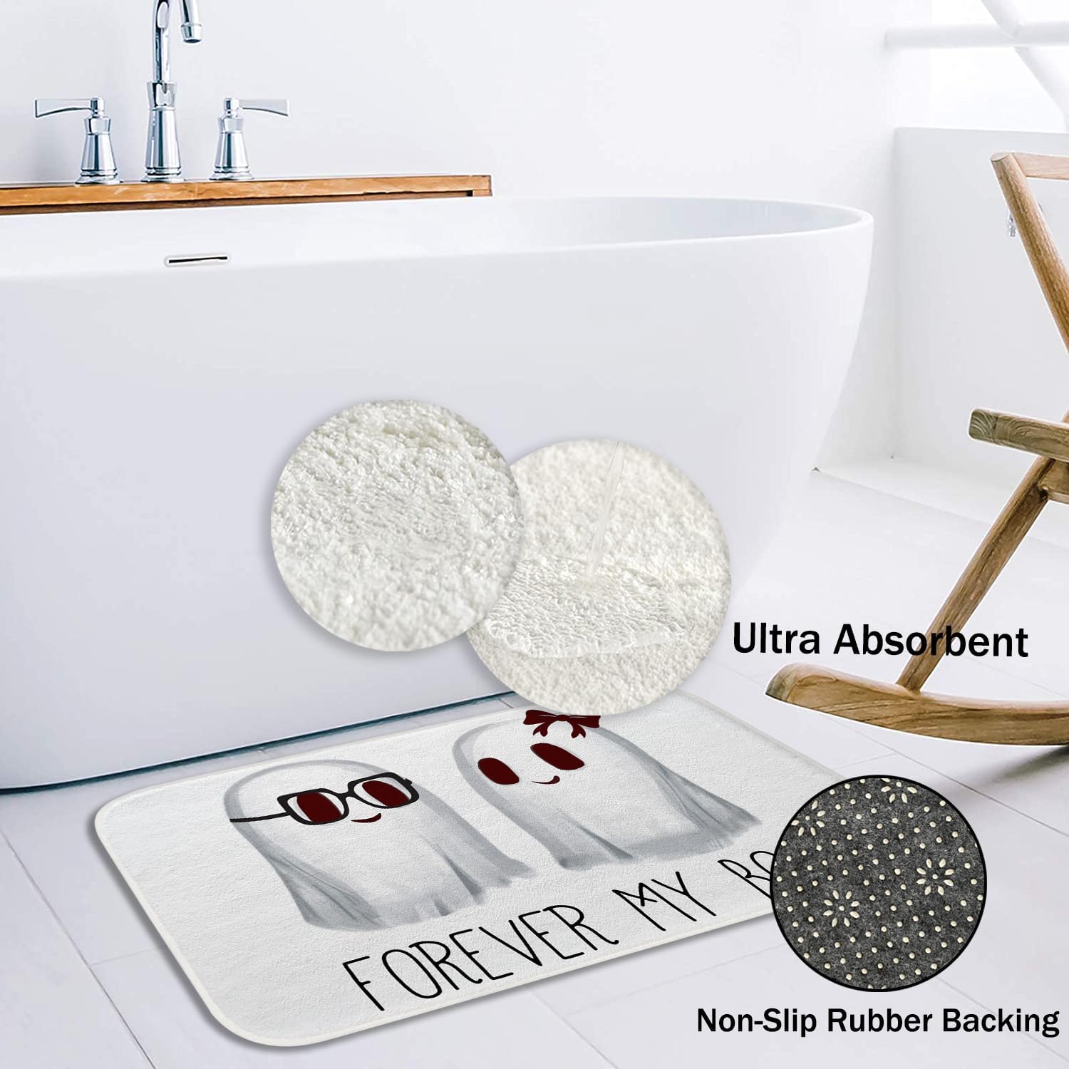Alfombra de baño antideslizante para cocina, decoración de Halloween, diseño de fantasma, tapete para bañera, extra suave y absorbente de agua,