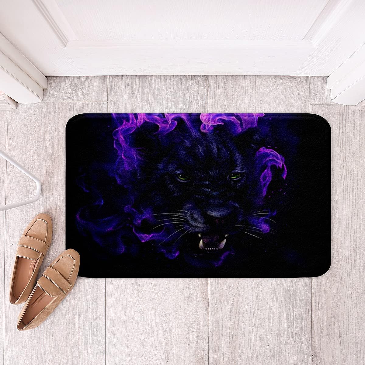 Alfombra de baño antideslizante de pantera negra, suave, absorbente de agua, safari, guepardo, para niños y adultos, diseño de fuego azul, animales