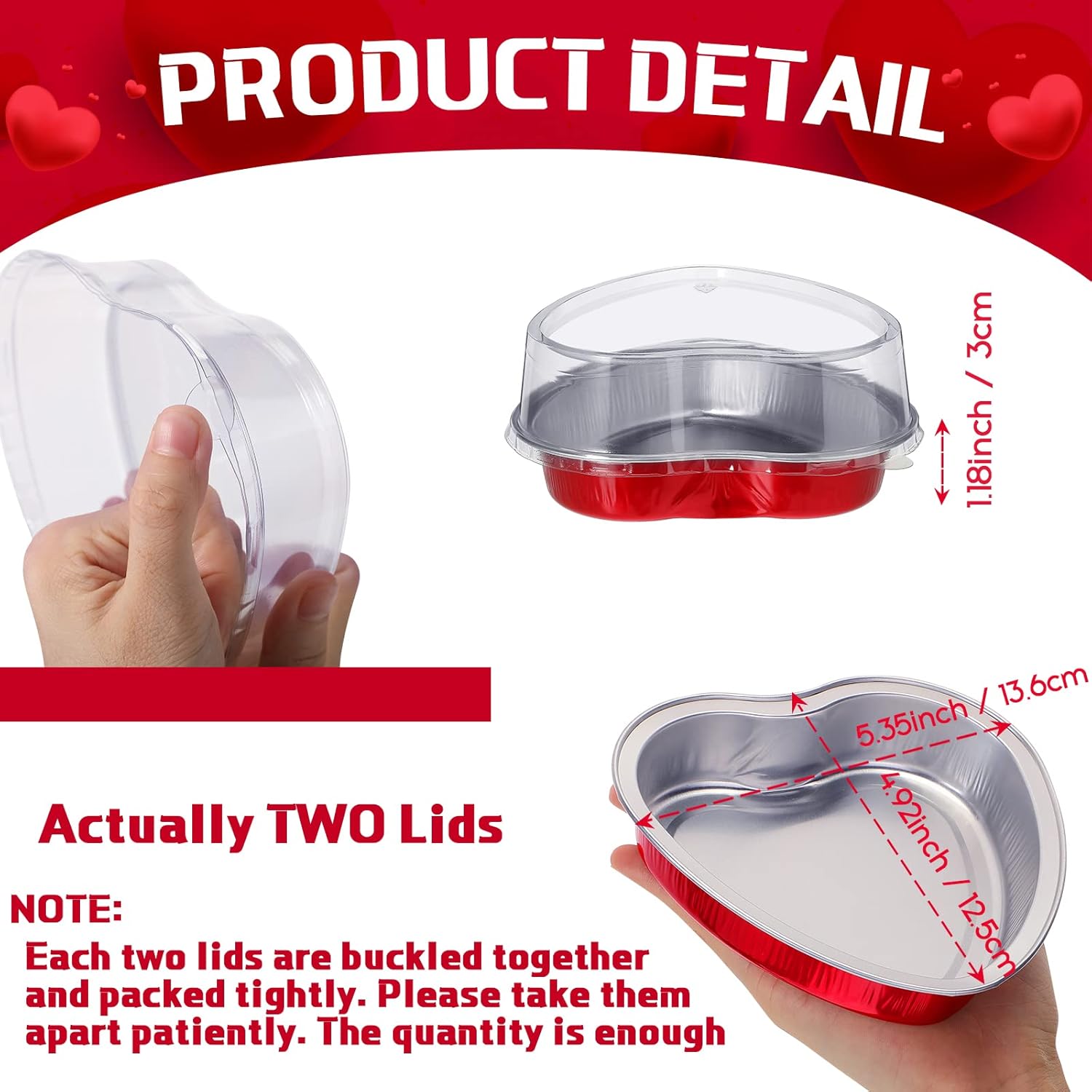 5 moldes de papel de aluminio con forma de corazón para el día de San Valentín con tapas transparentes de 7.6 fl oz7.92 onzas, molde desechable para