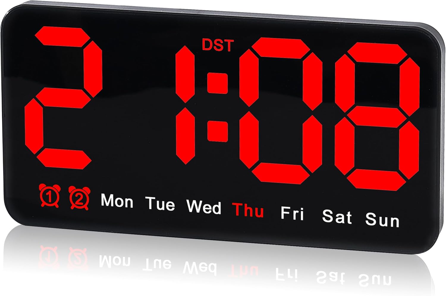 Triangle Plum Reloj de pared digital grande, 9.5 pulgadas, despertador LED con dígitos grandes, DST, alarma doble, brillo de 3 niveles para sala de