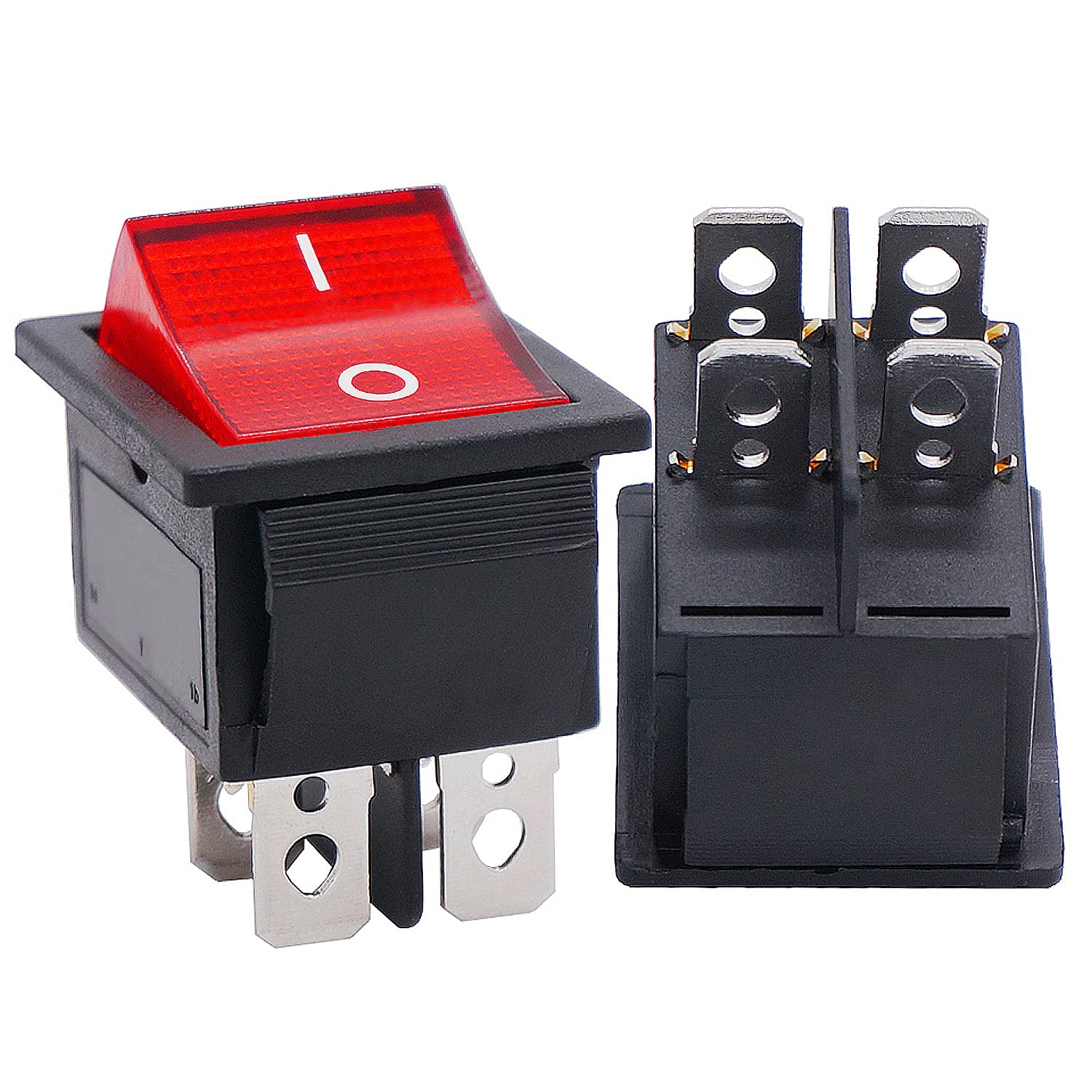 Twidec Interruptor basculante AC 10A125V 6A250V DPST 4 pines 2 posiciones ONOFF luz LED roja iluminada barco KCD4 interruptor basculante palanca