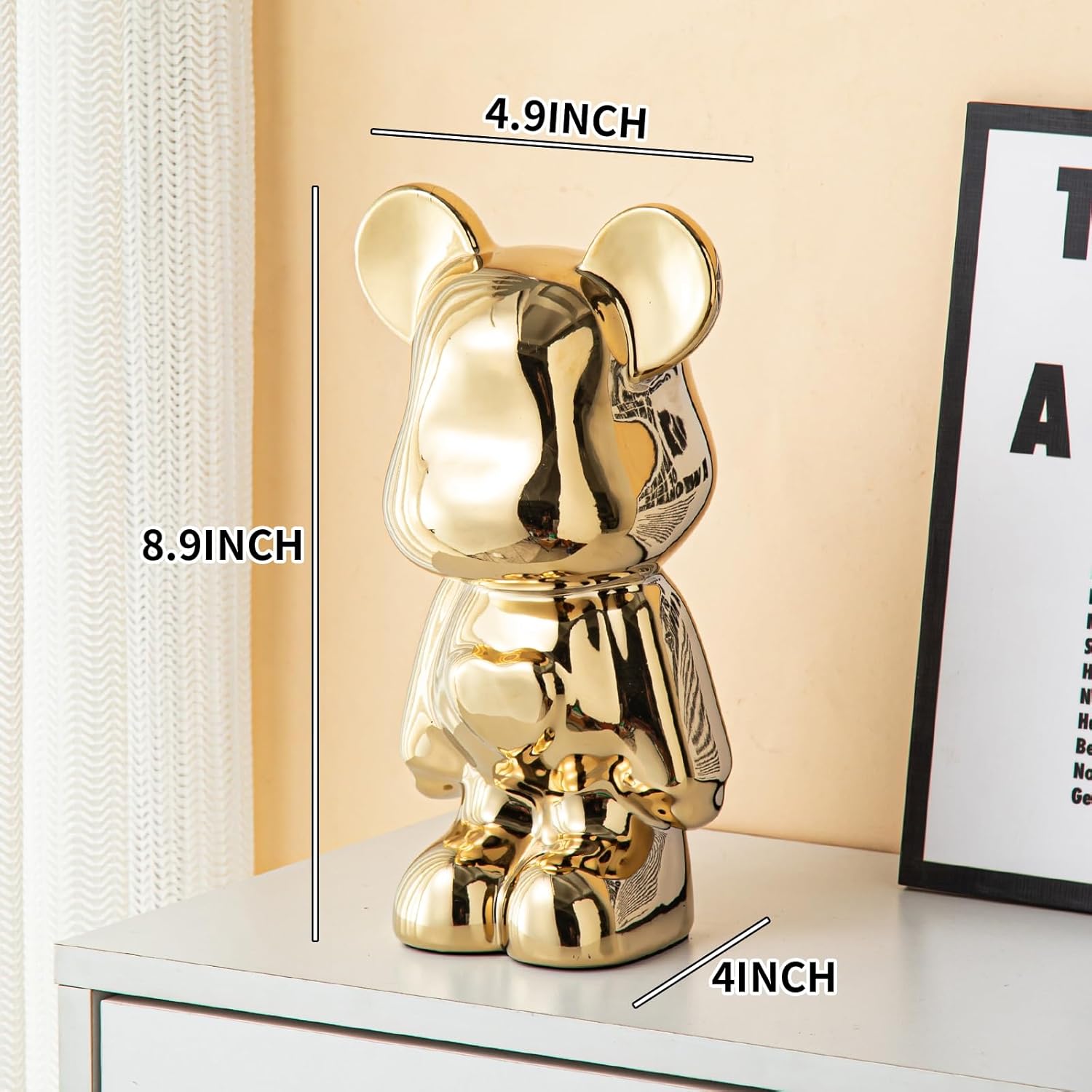 Yundu Alcancía de cerámica para niños y adultos  Bearbrick, KAWS, banco de monedas para niñas y niños  Decoración dorada  Decoración moderna,