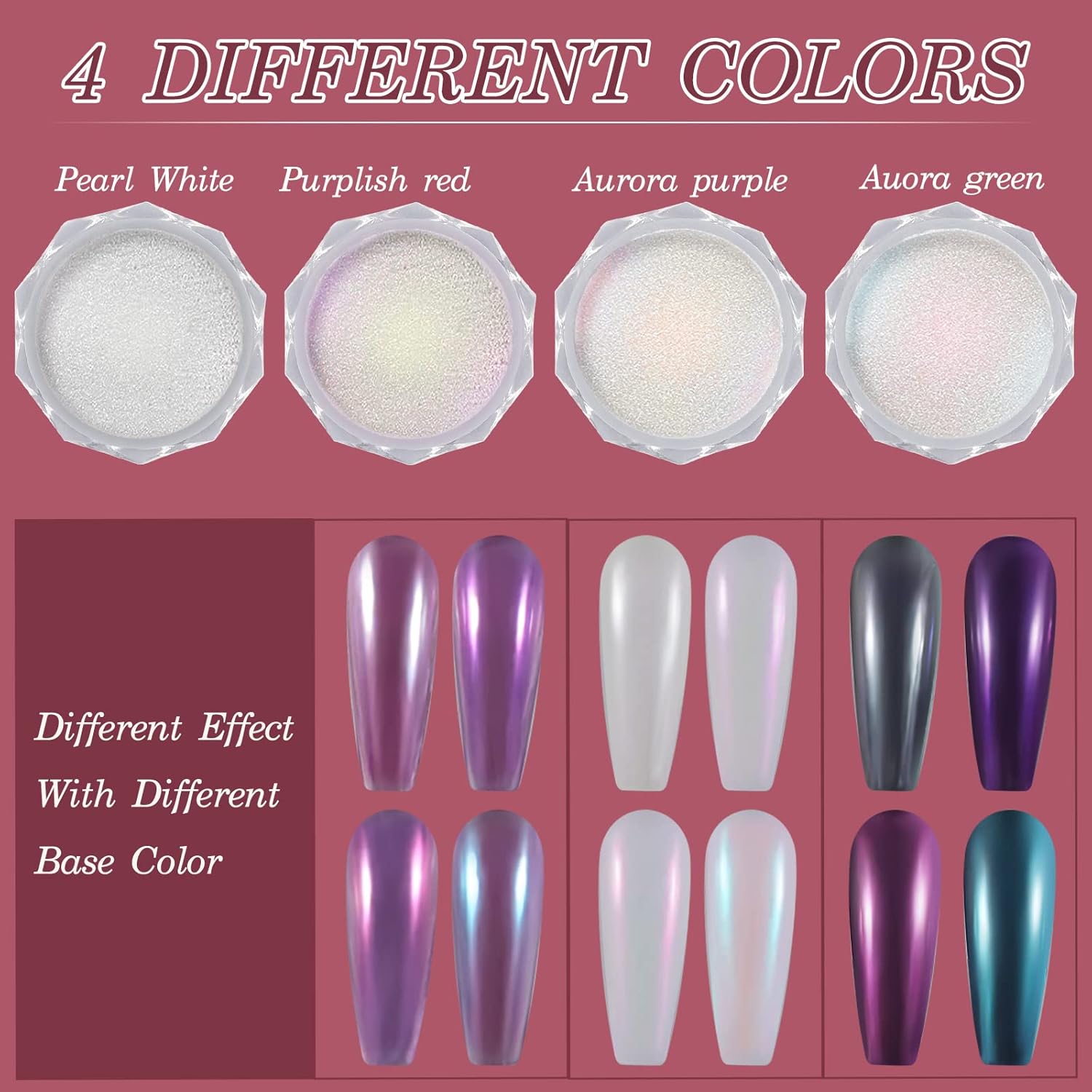 Artdone Polvo de uñas cromado, efecto espejo metálico, pigmento cromado, iridiscente, aurora, brillantina, sirena, perla, kit de polvo para esmalte