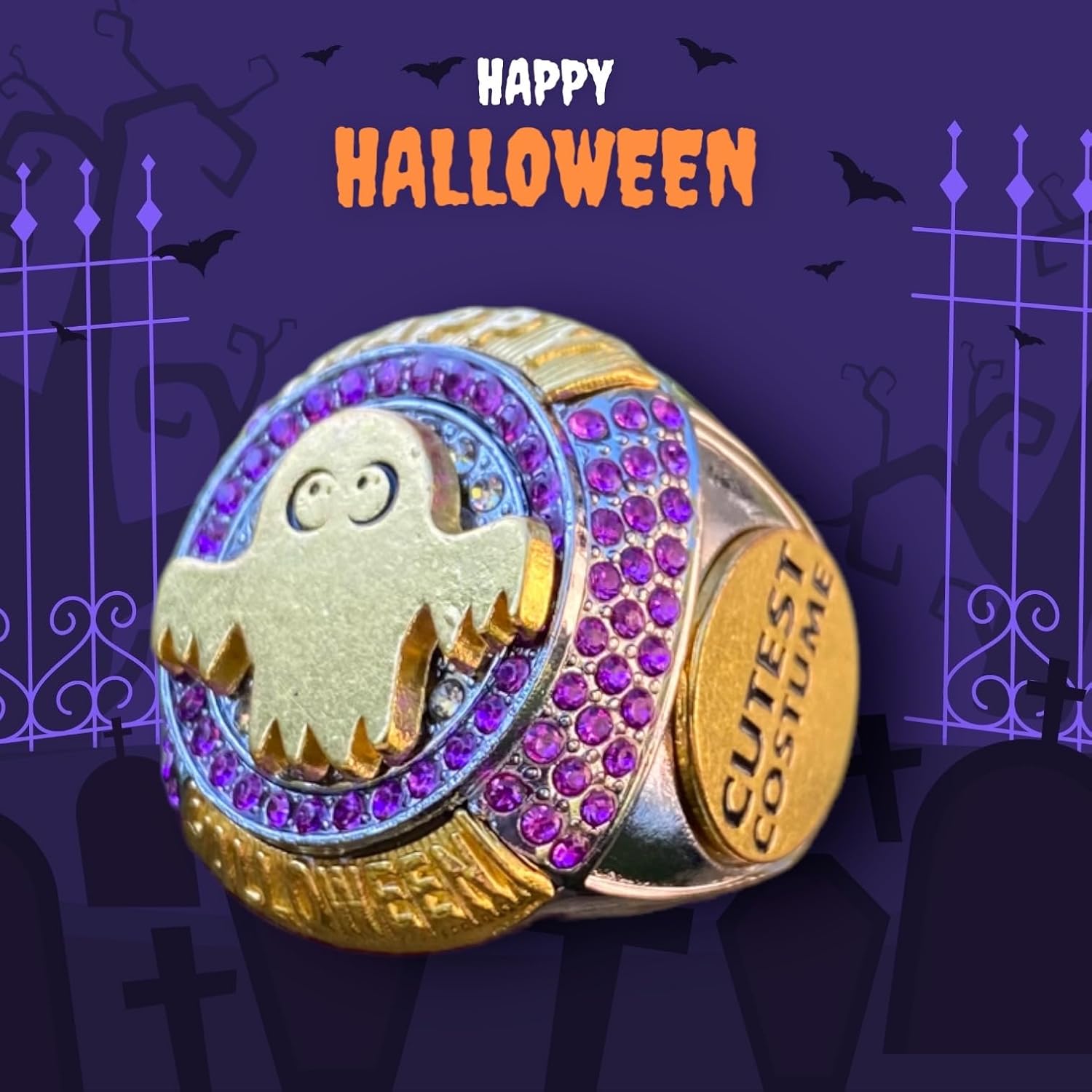 Juego de anillos de trofeo de campeonato de Halloween para el más aterrador, el mejor y más divertido y lindo concurso de disfraces, medalla de