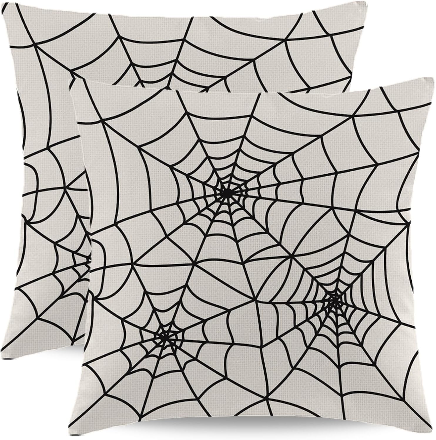 Juego de 2 fundas de almohada de Halloween de 20 x 20 pulgadas, fundas cuadradas de lino decorativas de lino para el hogar, la cama o el sofá