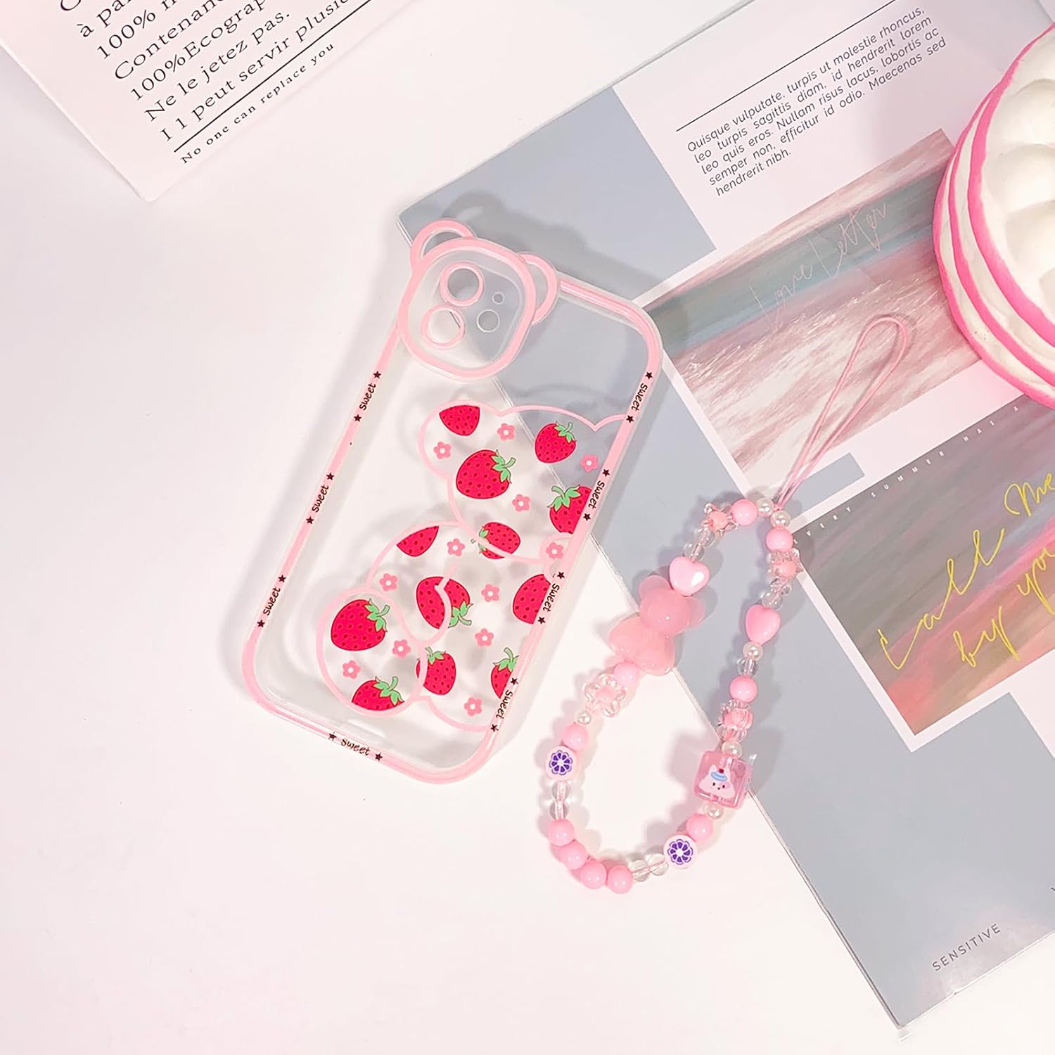 NITITOP Funda compatible con iPhone 12, bonito oso transparente con flores para niñas y mujeres, patrón con orejas de oso, TPU suave a prueba de