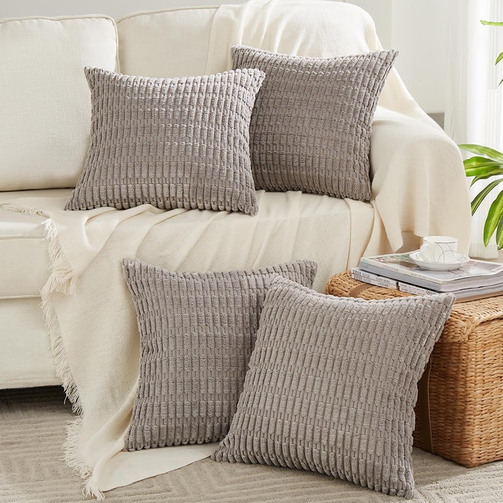 Fancy Homi Paquete de 4 fundas de almohada decorativas grises de 16 x 16 pulgadas para sala de estar, sofá cama, rústico, moderno, estilo bohemio,