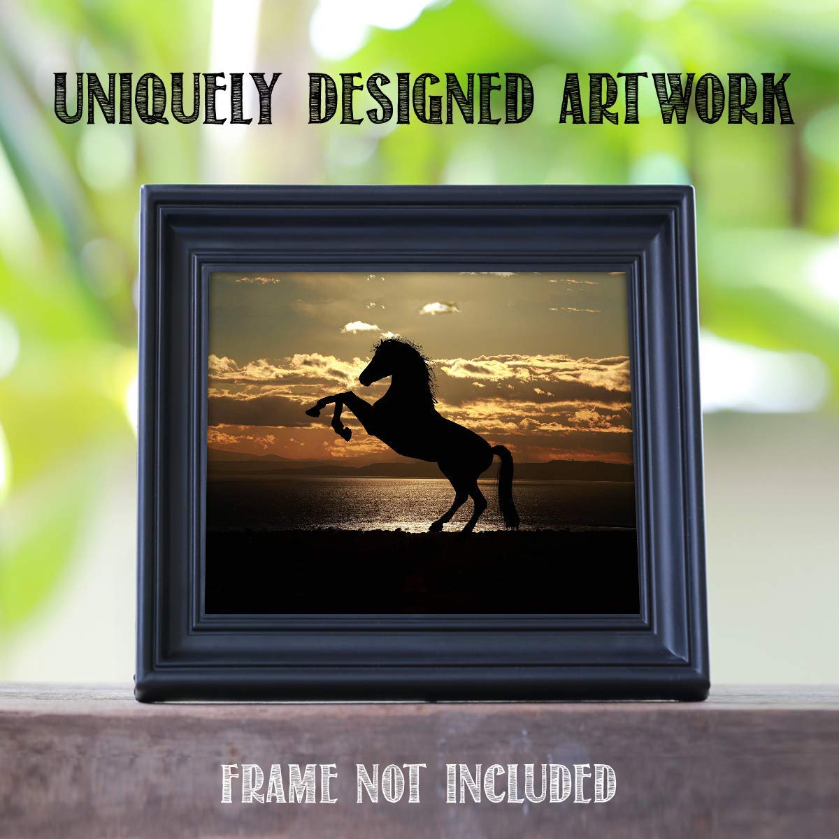 Majestic Horse at Sunset – Animal Wall Decor, Stallion Rearing Up On The Beach Wall Art Dusk Photo Print is Ideal for Home & Office Decor. Great