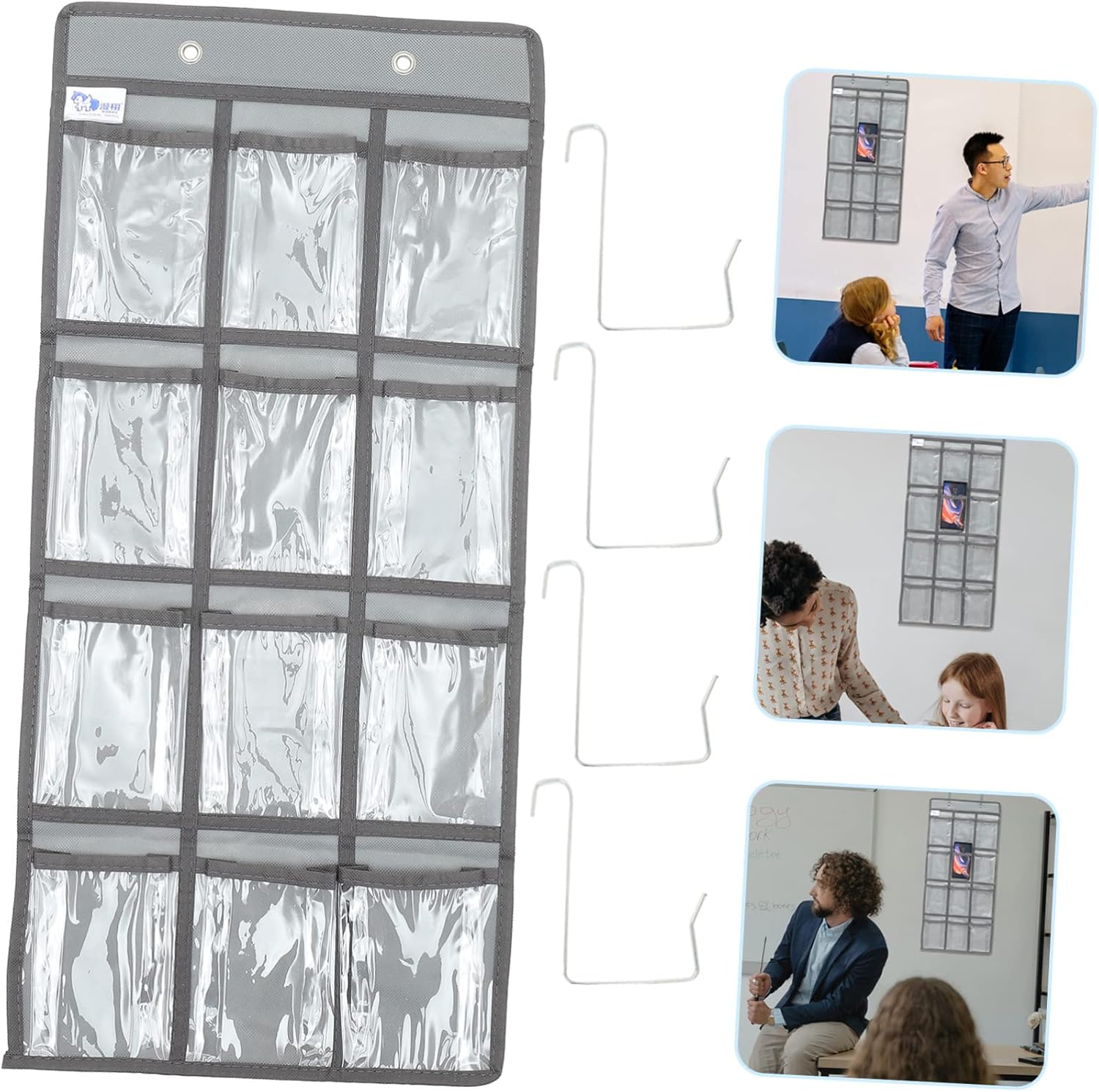 NUOBESTY Organizador de montaje en pared para joyas, bolsa de bolsillo, 3 piezas, 12 compartimentos, colgador de tarjetas, pendientes para niños,