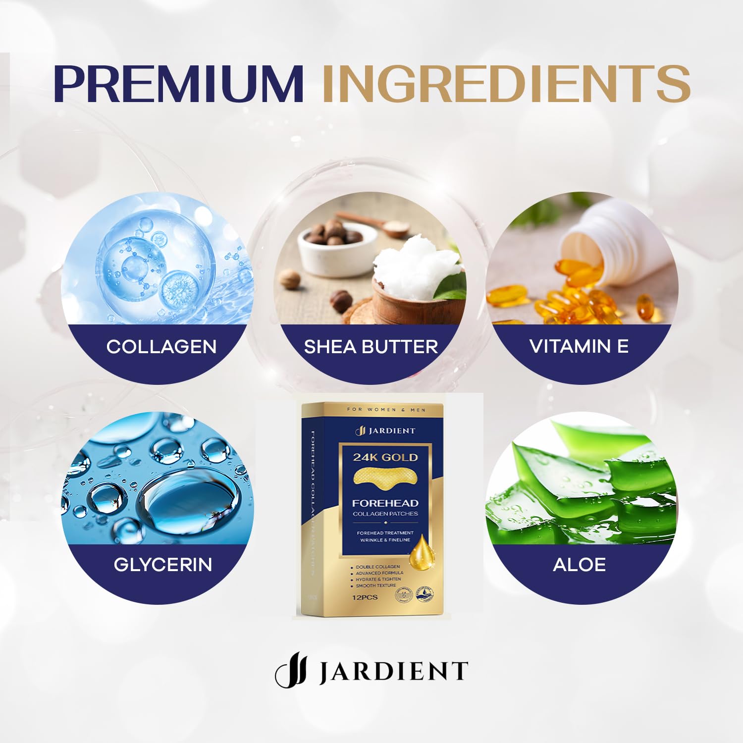 Jardient Parches de hidrogel de oro de 24 quilates para cara, parches antiarrugas con colágeno que aumentan la elasticidad