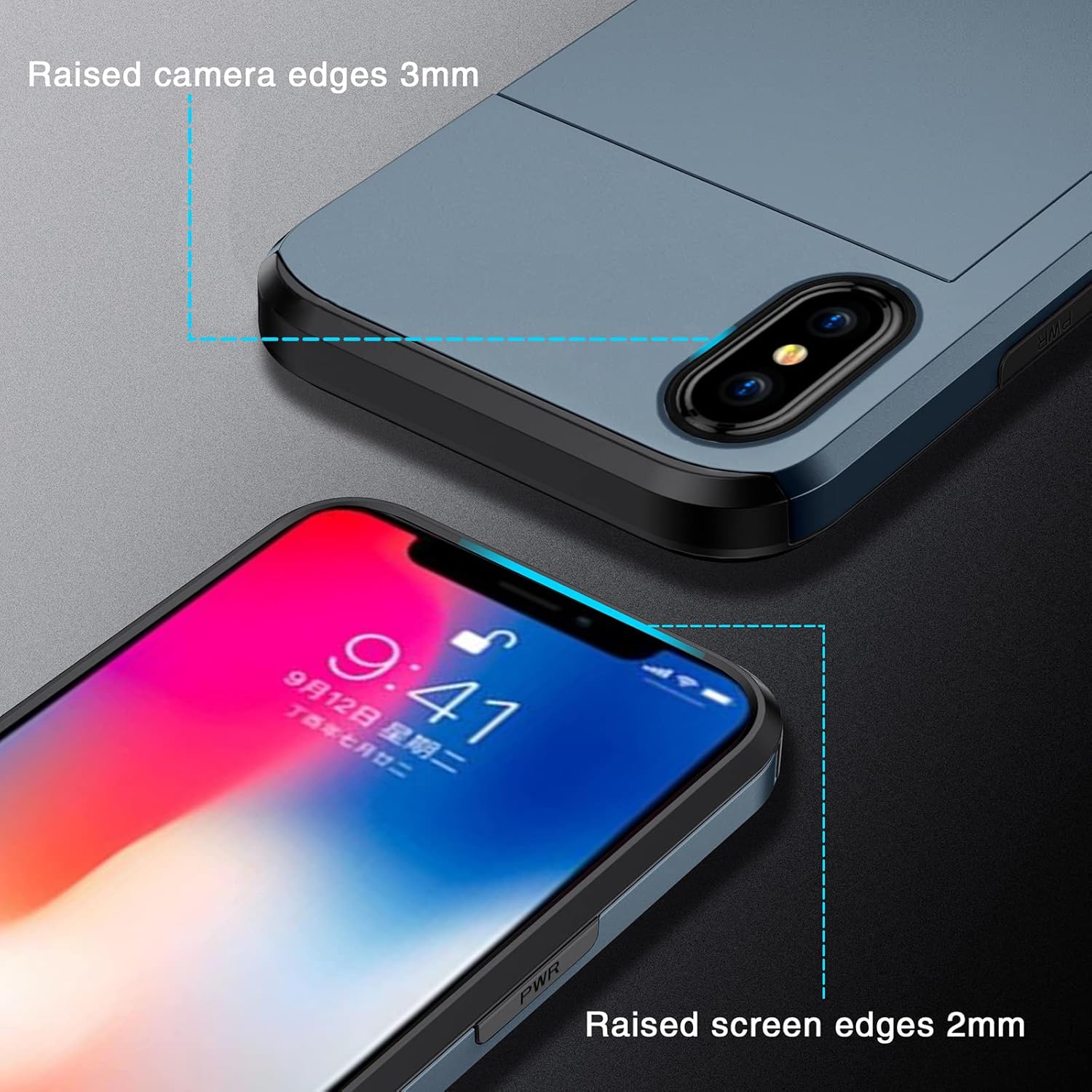 Asuwish Funda de teléfono para iPhone Xs Max con protector de pantalla de vidrio templado y tarjetero para tarjetas de crédito, funda rígida