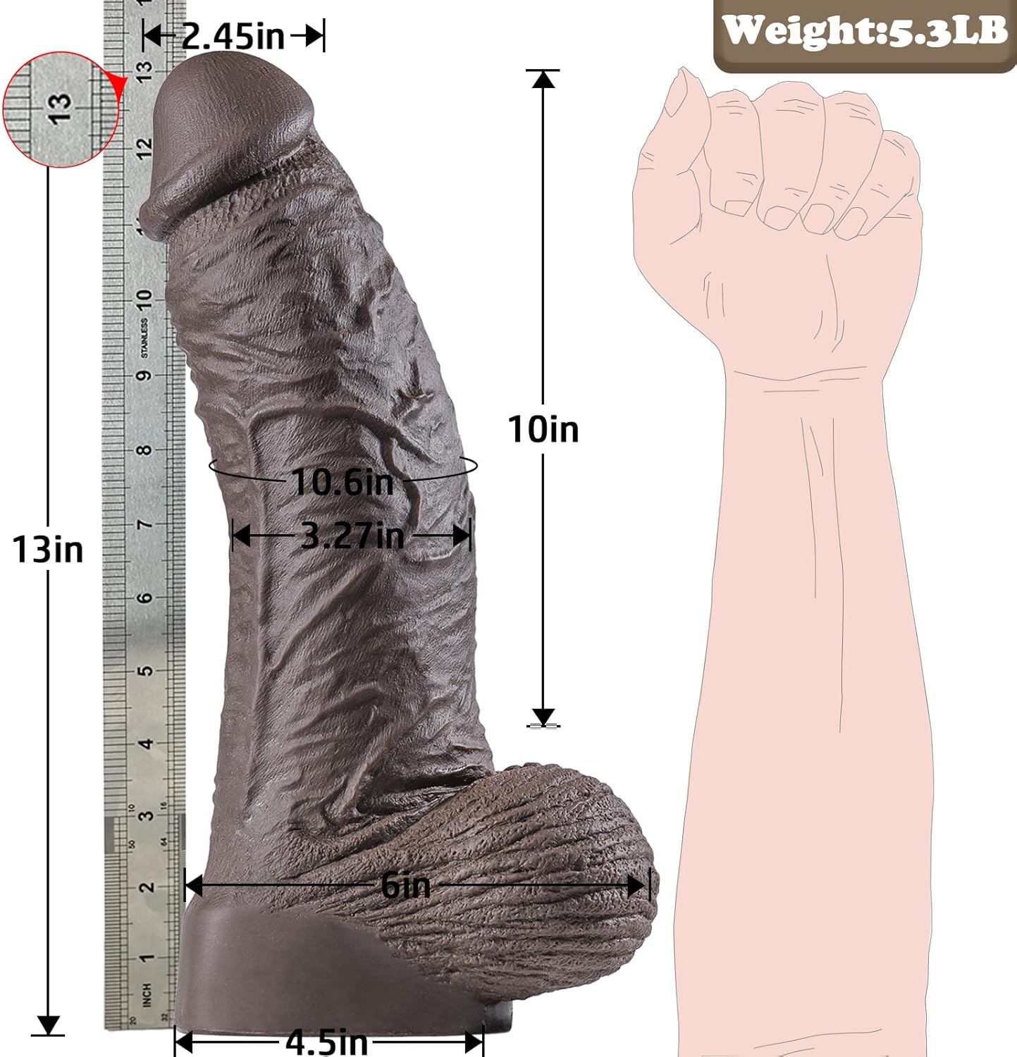 Consolador de silicona enorme realista de 13 pulgadas, consoladores grandes de 3.27 pulgadas de diámetro con venas realistas y bolas de forma