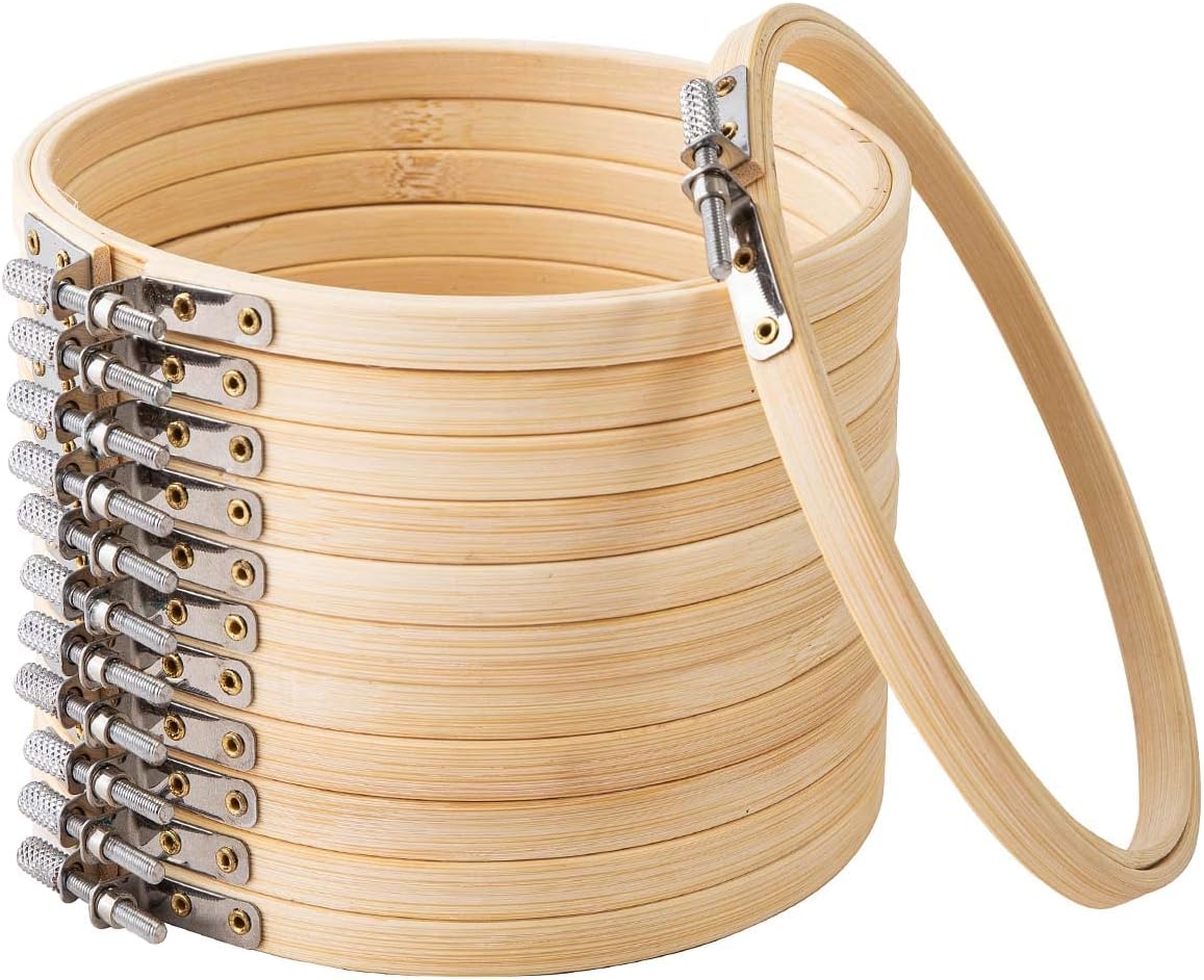 Matchne Aro de bordado, 12 piezas de suministros de punto de cruz de 5 pulgadas y suministros de costura aflojaaprieta fácilmente los aros de madera