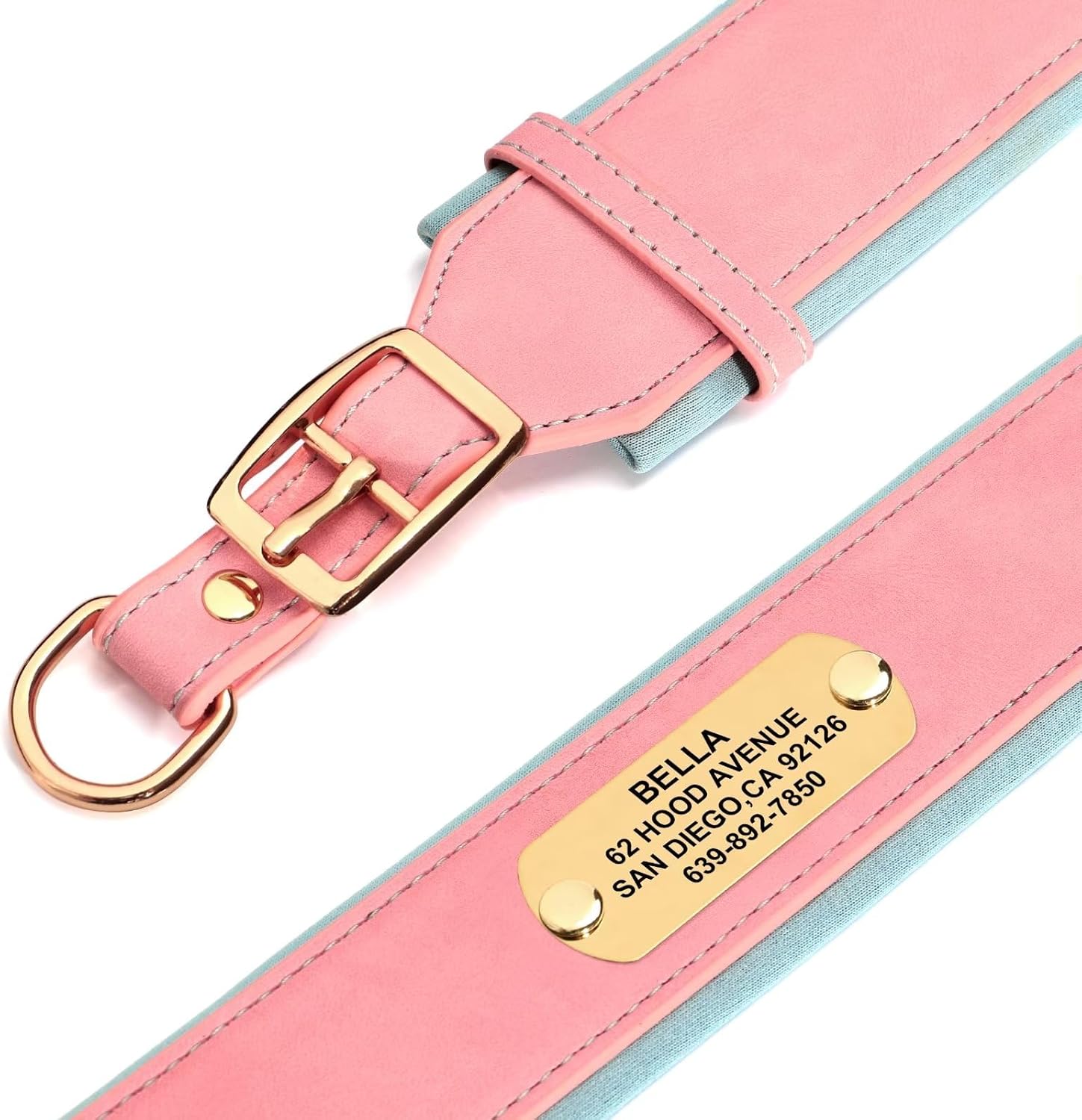 Didog Collares de perro personalizados y acolchados suaves, collar ancho de cuero para perro con placa de nombre, collar de perro ajustable