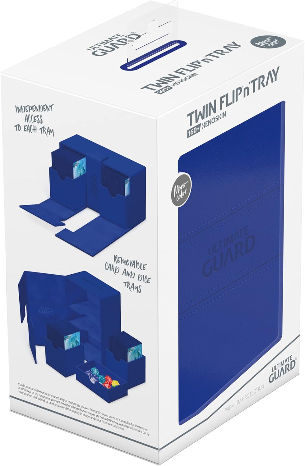 Ultimate Guard Flip ‘n’ Tray – Funda para 160 tarjetas TCG de doble manga + bandeja de dados, color azul, cierre magnético independiente y forro