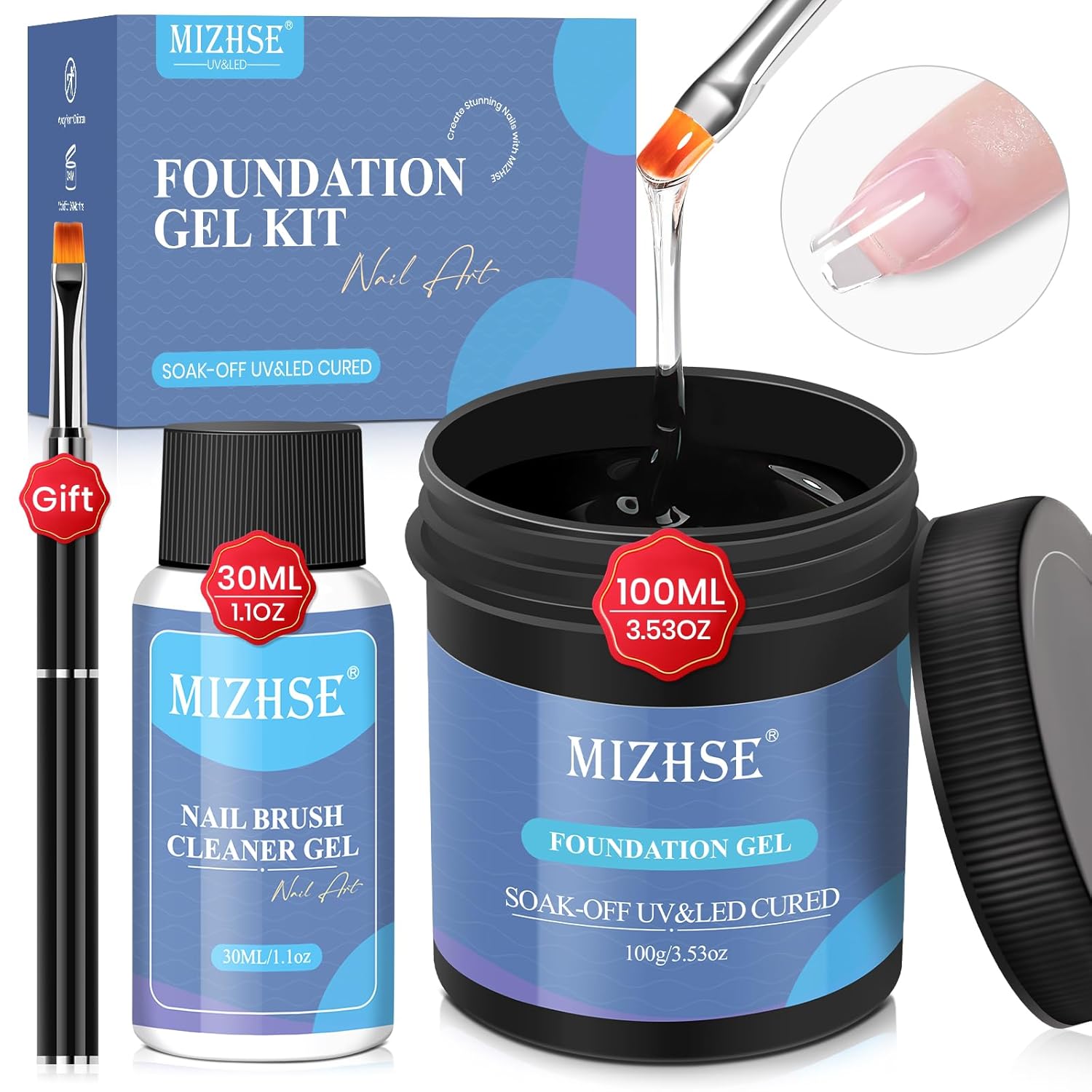 MIZHSE Capa base de gel de 3.4 fl oz para esmalte de uñas de gel, capa base de gran capacidad, esmalte de uñas, fórmula mejorada de larga duración