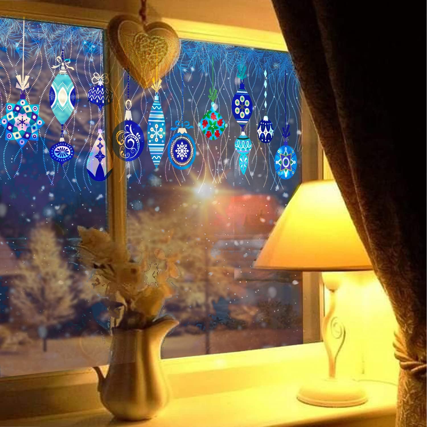 QUCHENG Pegatinas de ventana para despegar y pegar, reutilizables, extraíbles, de doble cara, pegado estático, vintage, decoración de corona de