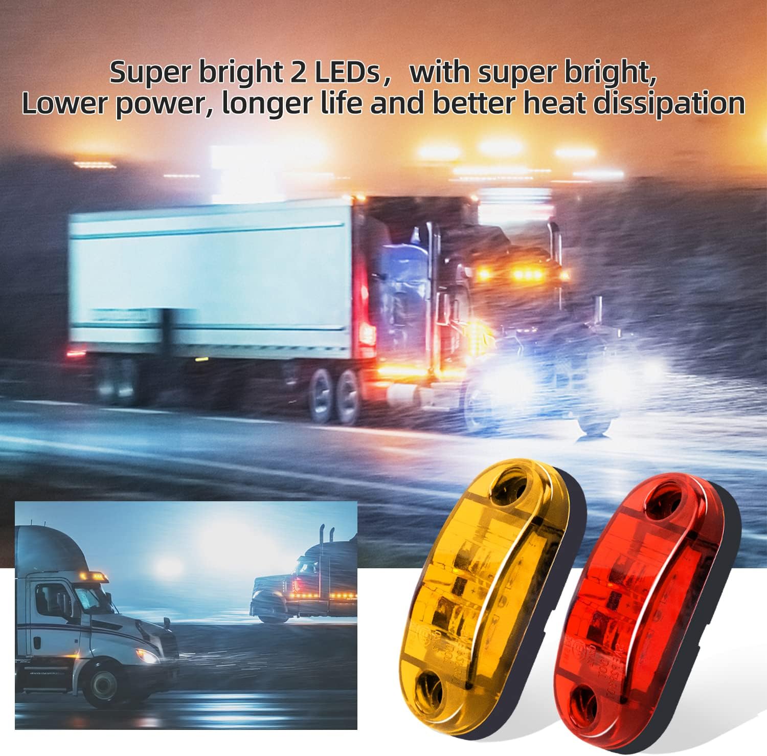 (10 ámbar + 10 rojo) 2.5 pulgadas, 2 diodos, luces marcadoras de remolque, 2 luces LED de marcador lateral de remolque, luces ovaladas para