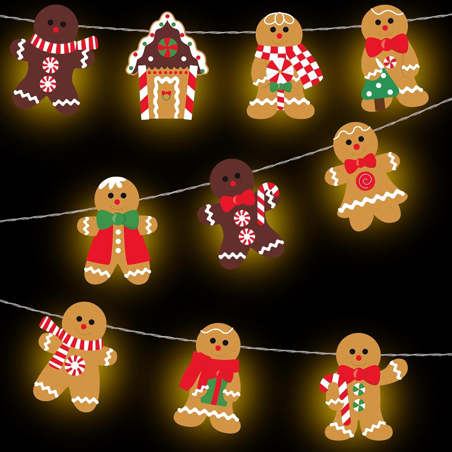 Guirnalda de luces de jengibre de Navidad, 20 luces LED de 10 pies, bonita cadena de luces colgantes de pan de jengibre para árbol de Navidad,